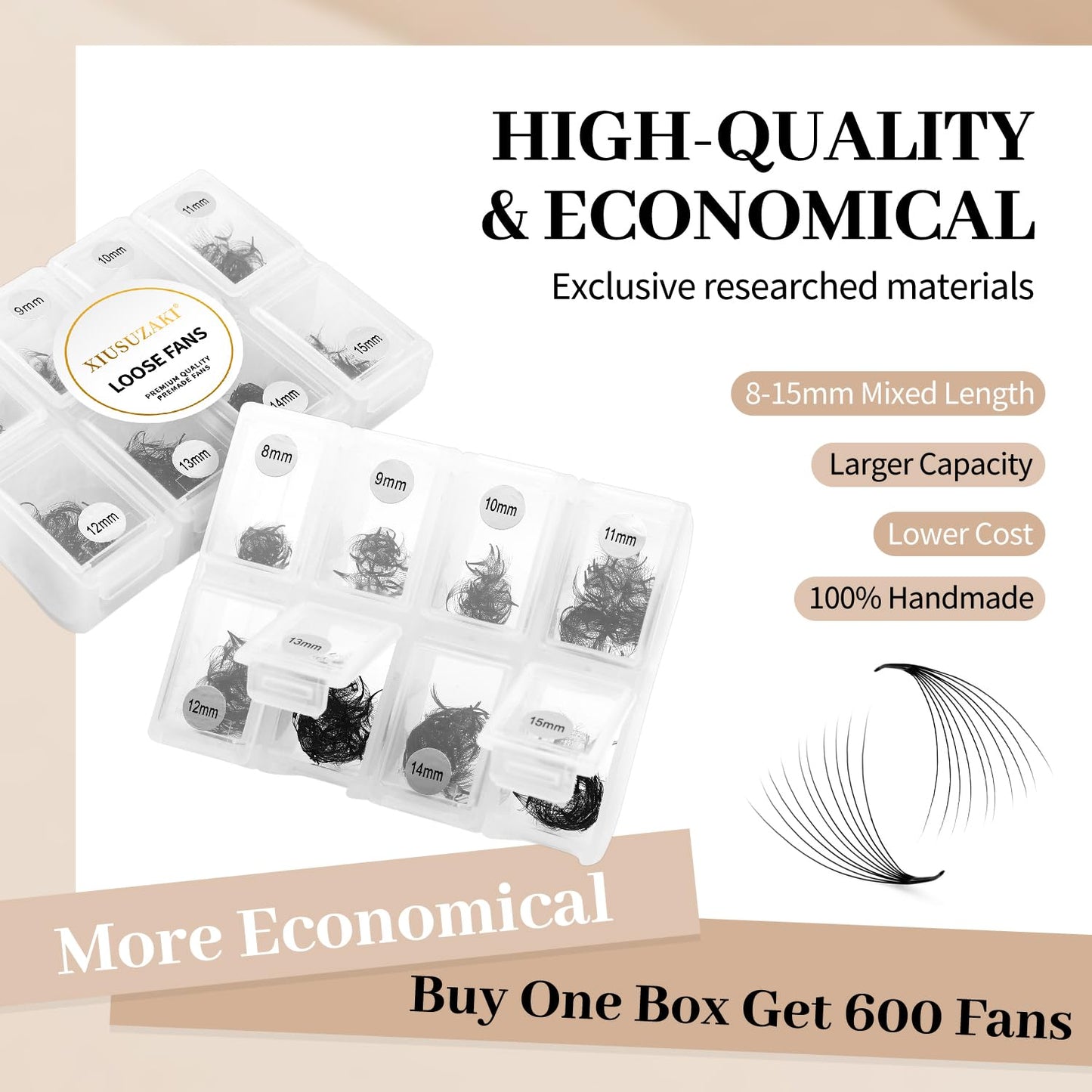 Premade Fans Eyelash Extensions 600 Fans 10D Premade Lash Fans Volume Lash Extensions 0.03 Thickness Eyelash Extension D Curl Mix 13-20mm Fluffy Soft Handmade Loose Fan(600Fans-10D-0.03-D,13-20mm)