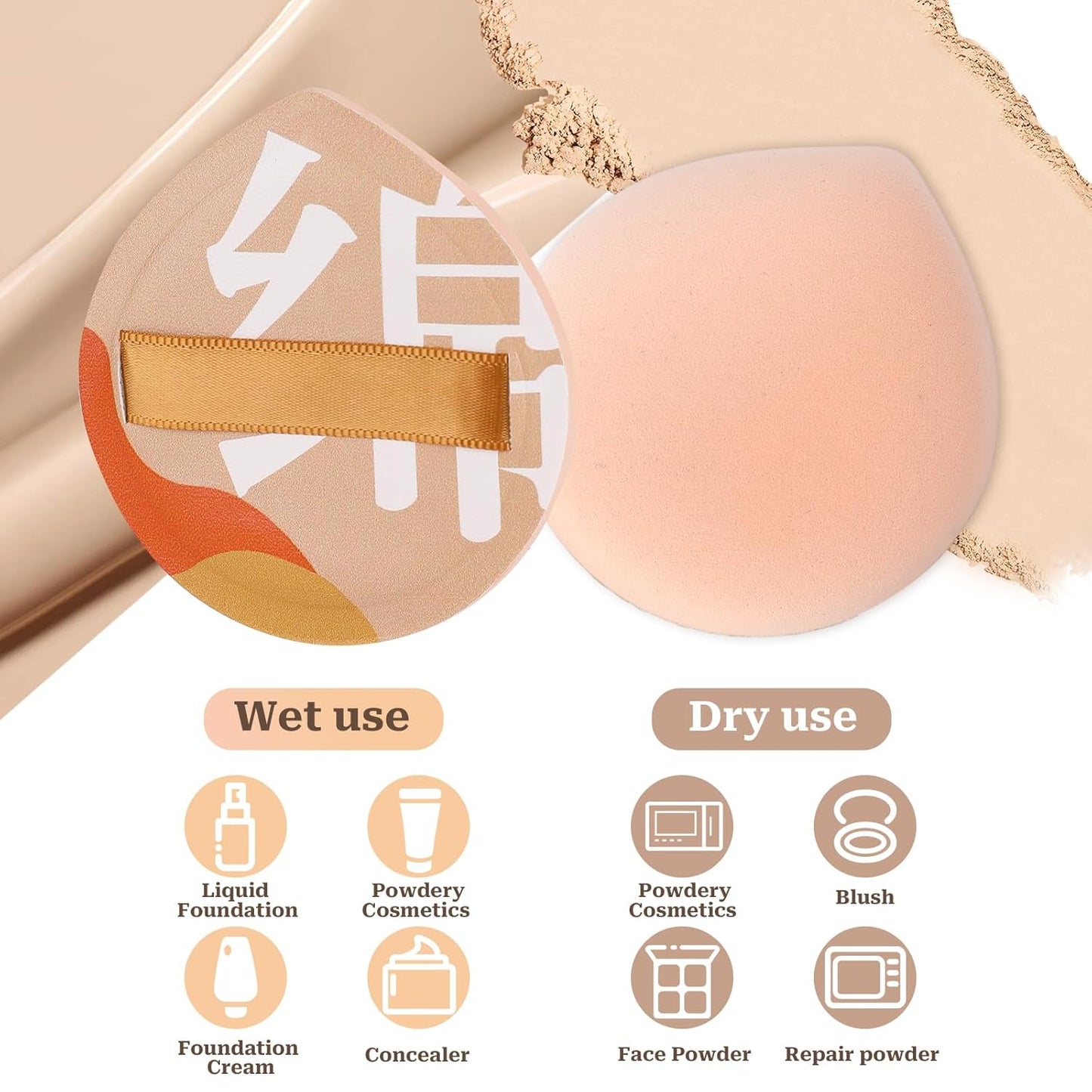 4 PCS Korean Powder Puffs, Soft Makeup Puff Teardrop Setting Foundation Sponge Face Makeup Cushion Puff Beauty Blender Sponge Applicators for Concealer Liquid Cream Powder, Beginner Friendly, Medium