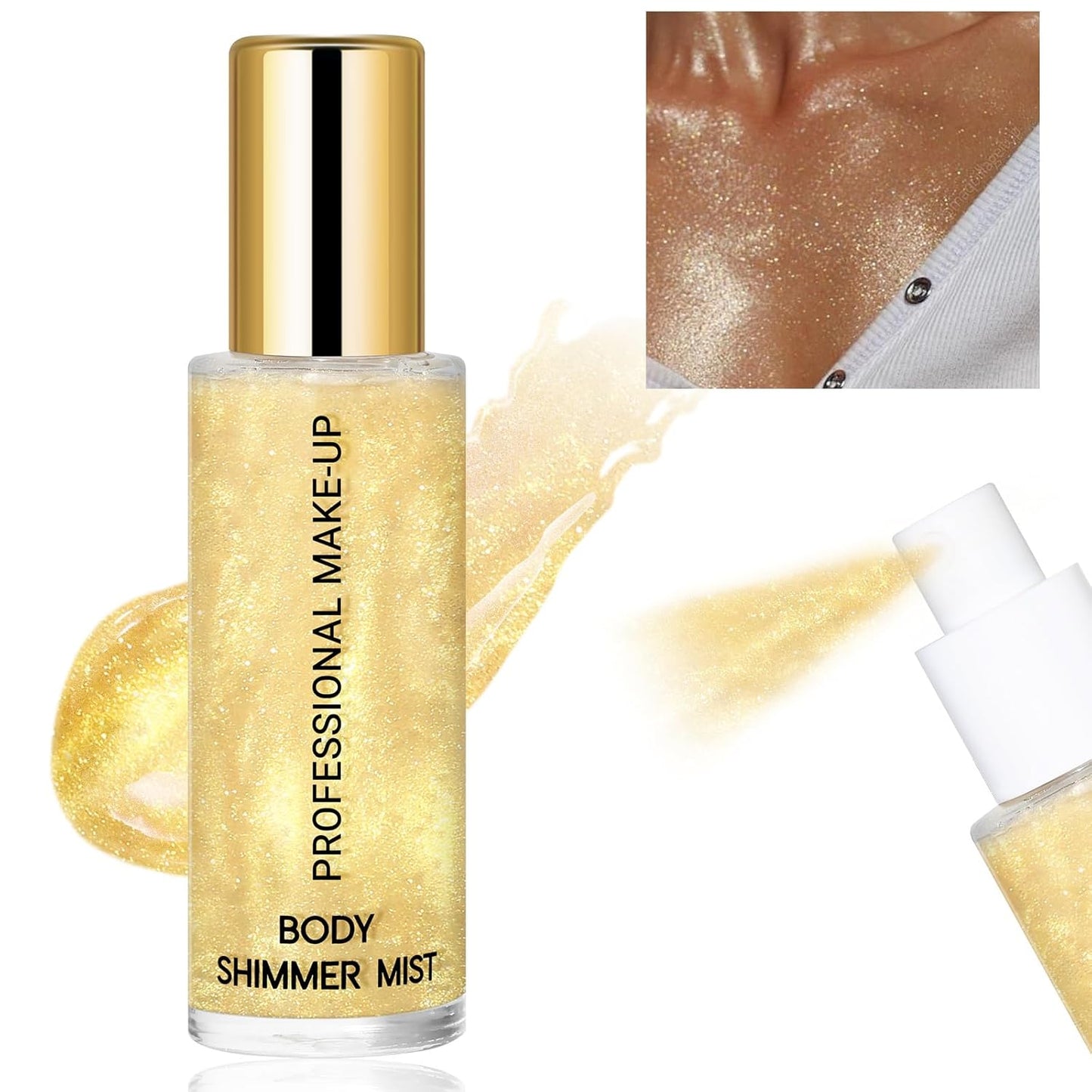 Face Liquid Highlighter Shimmer Body Spray for Hair and Skin, Luminizer Glow Spray for Face, Moisturizing Bronze Shimmer Illuminator (G, Standard)