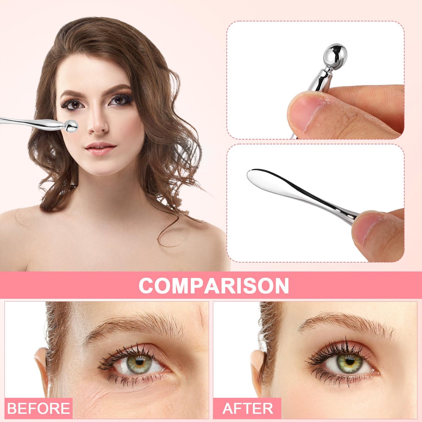 1 Pair Reusable Eye Patch, Silicone Reusable Eye Gel Pads Eye Wrinkle Patches Under Eye Mask, Plump Fine Lines & Wrinkles with Metal Eye Cream Applicator & Tin Case (Pink)