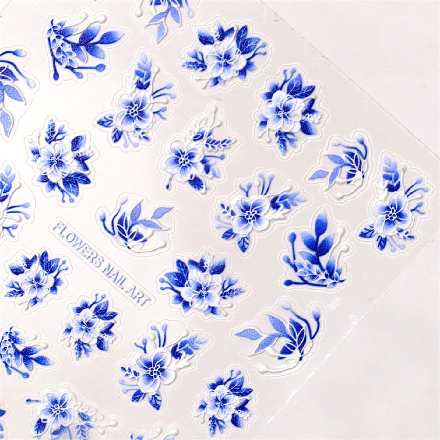 Flower Nail Art Stickers Decals 5D Embossed Self Adhesive Spring Summer Nail Stickers for Nail Art Floral Nail Decals Blue Pink Flower Nail Design Decoration Accessories for Women and Girls