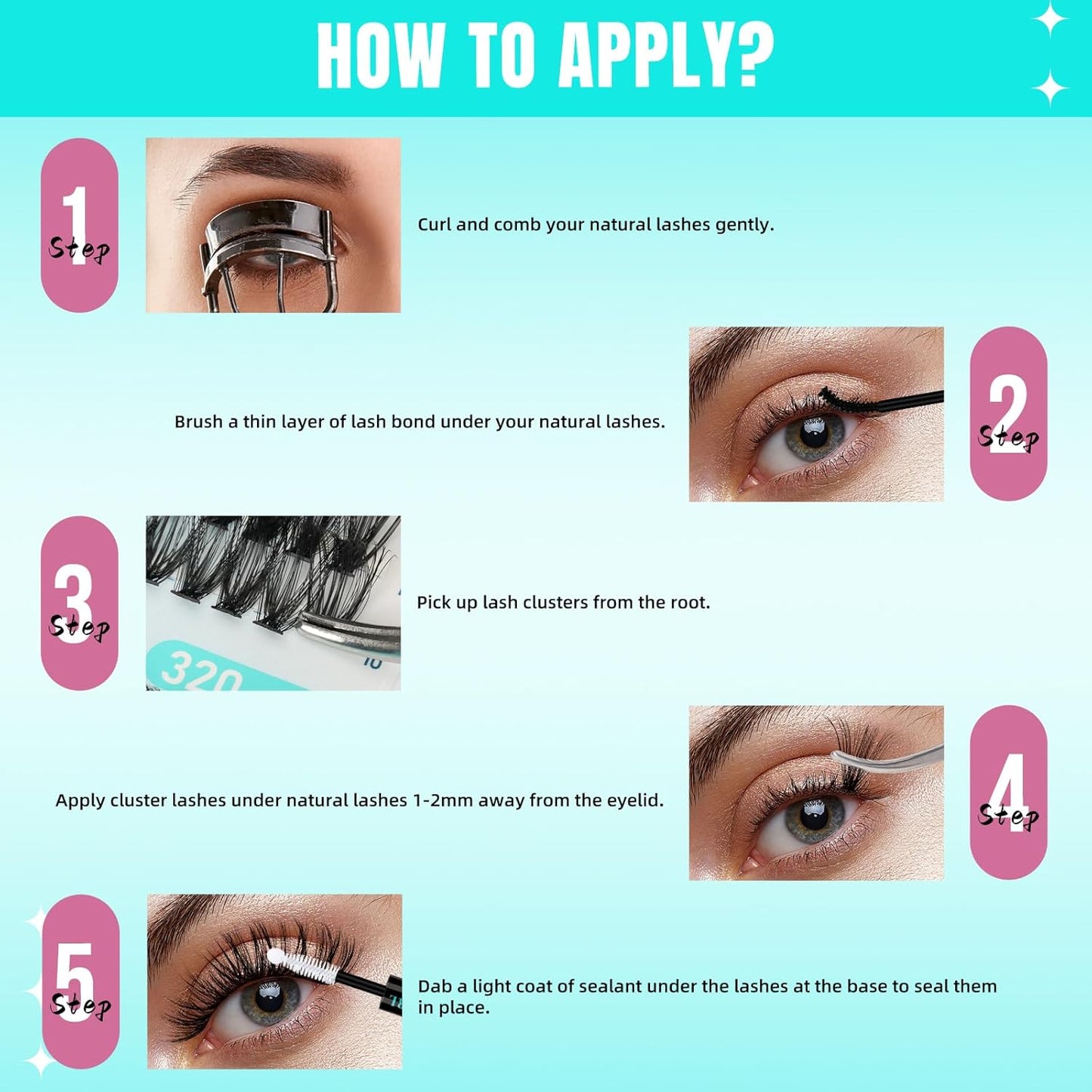 Lash Clusters Wispy 320PCS Eyelash Extension 50D Cluster Lashes Individual Lashes DIY Lash Extension Natural Look Cluster Eyelash Extensions Soft False Eyelashes at Home for Beginners(D-Mix9-16mm)