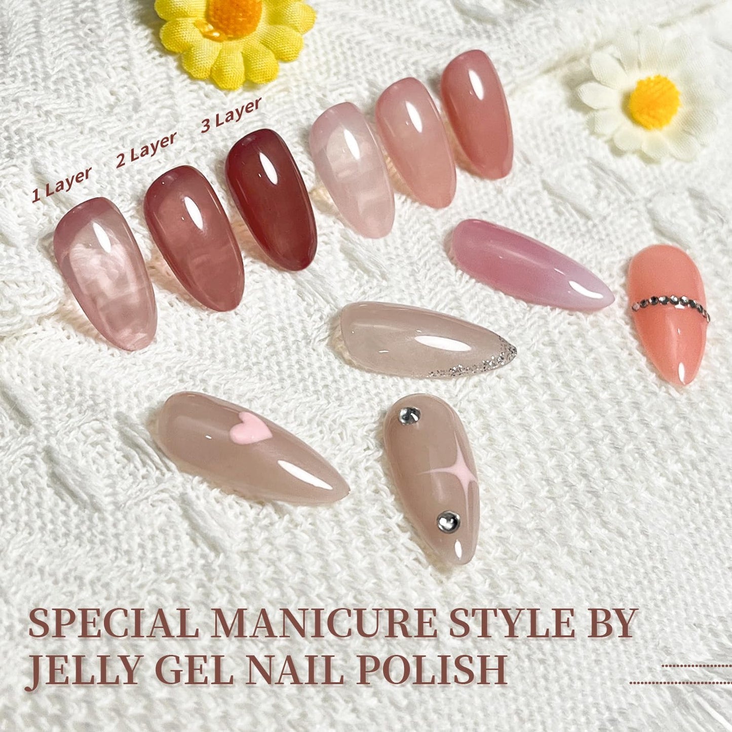 JODSONE 23PCS Gel Nail Polish Set 20 translucent Jelly Color Natural and Elegant Long Lasting Suitable for Home and Salon