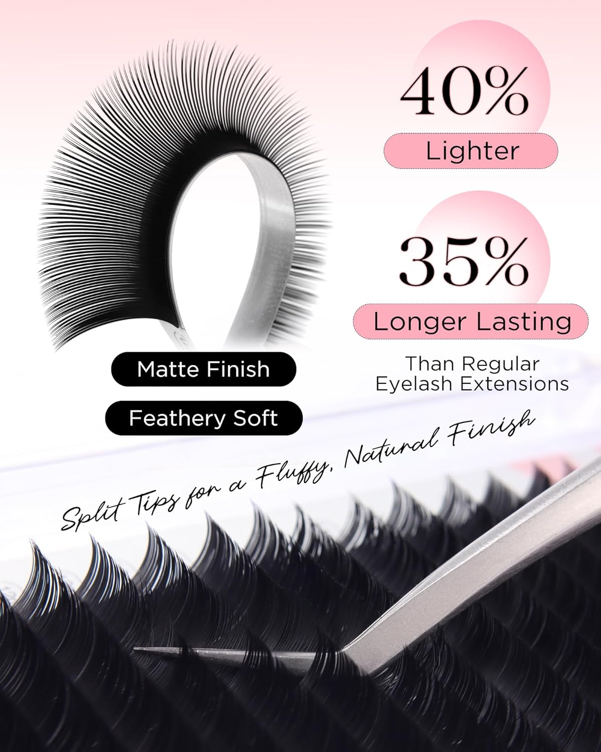 BEYELIAN Flat Eyelash Extension, Ellipse Lash Extensions 0.20 C Curl 10mm 16 Rows Matte Black Eyelash Extension Supplies Classic Lash Extensions Individual Eyelashes Salon Use