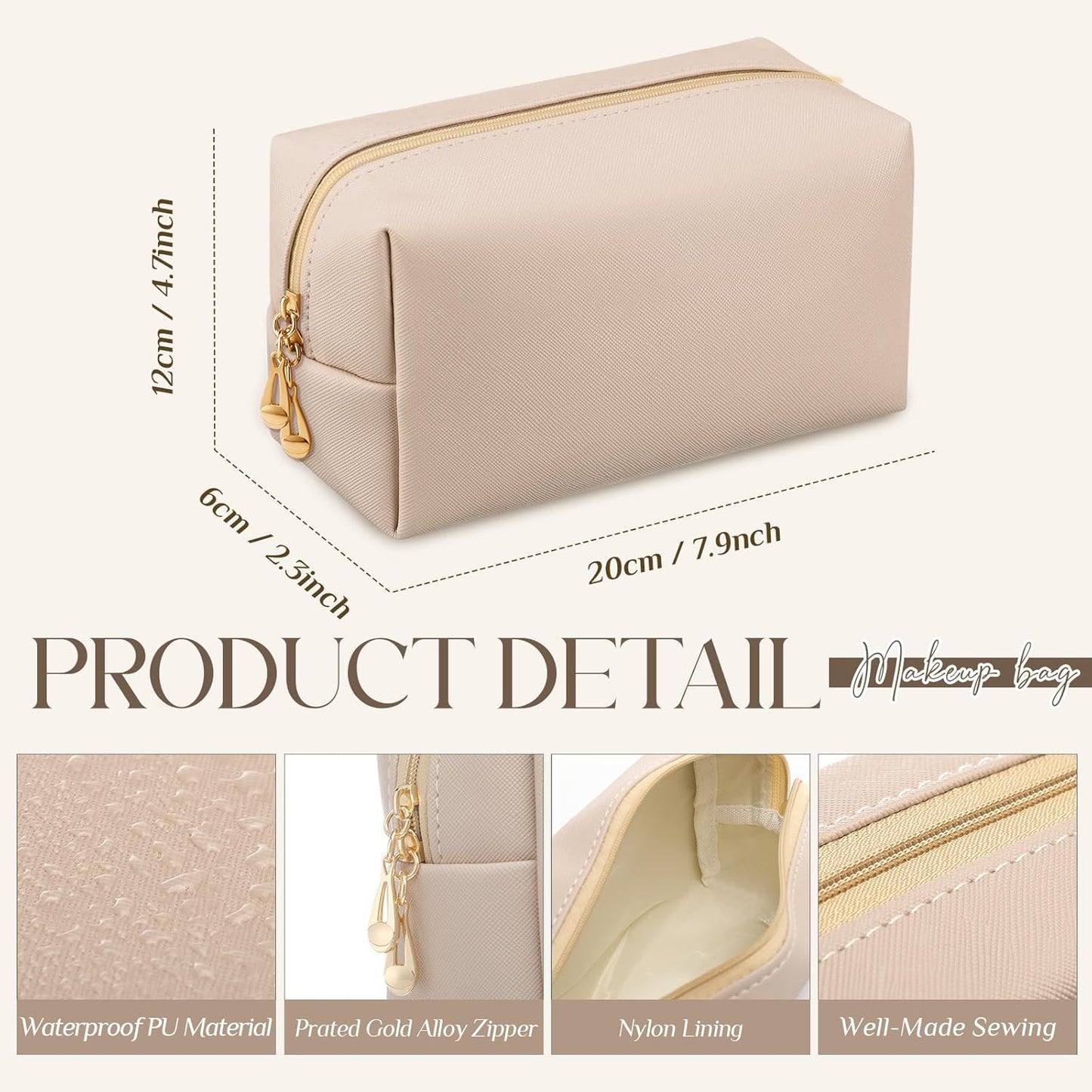 Kigeli 15 Pcs Aesthetic Makeup Bags PU Leather Cosmetic Pouches Waterproof Plain Toiletry Bags Makeup Pouches Bulk for Women Party Gift Travel Storage Organizer (Apricot Color)