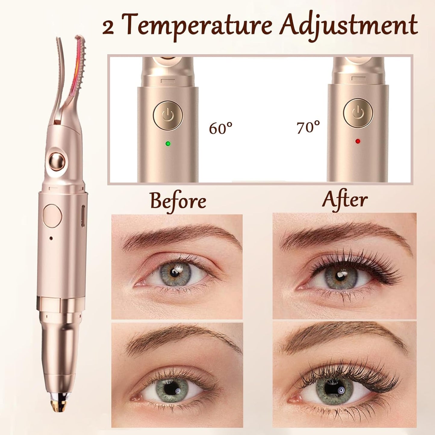 2 in 1 Heated Eyelash Curlers and Eyebrow Trimmer for Women, Electric Eyelash Curler with 2 Temperature Modes Anti-Burn USB Rechargeable Heated Eyelash Curler, Ideal Gift for Women WF915