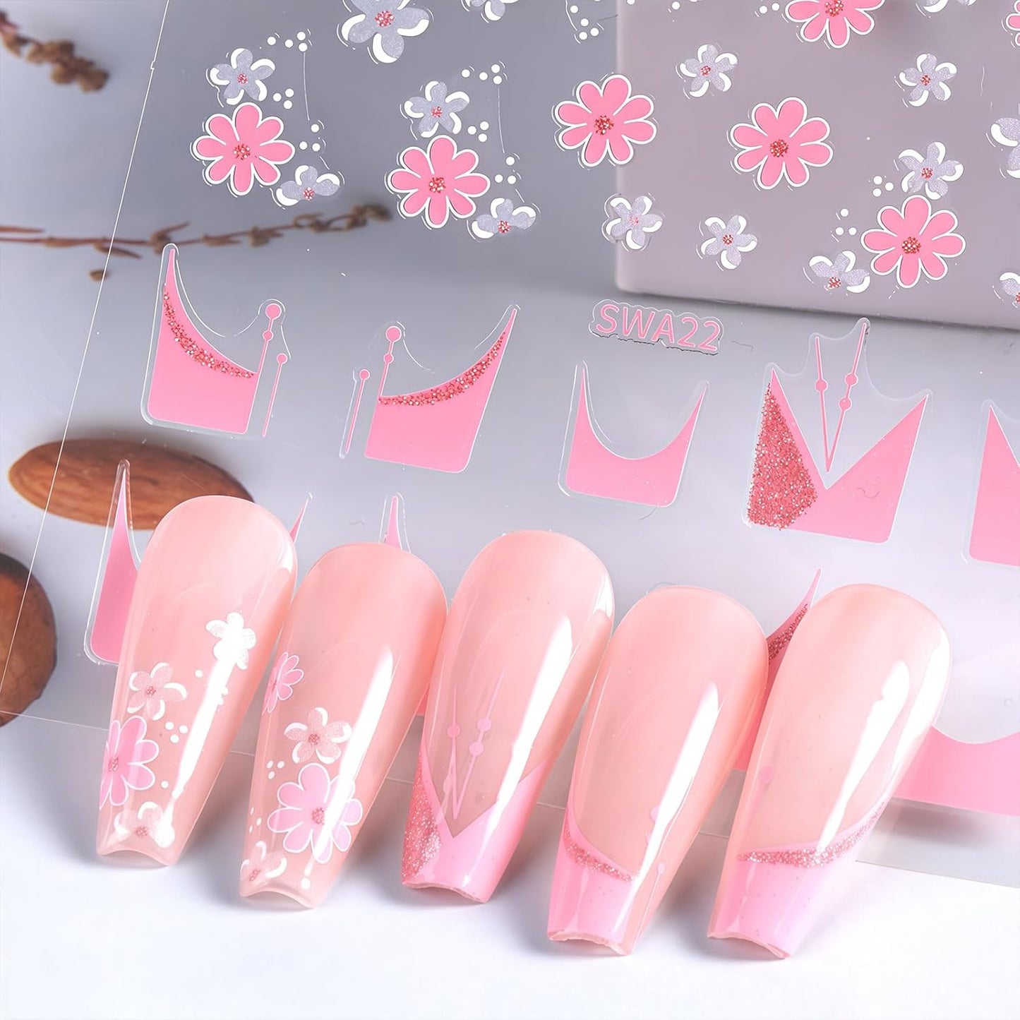 Flower Nail Art Stickers Decals, 4 Sheets 3D Self Adhesive Embossed Flower Nail Decals Nail Art Supplies Designs, Floral Nail Accessories for Women Girls