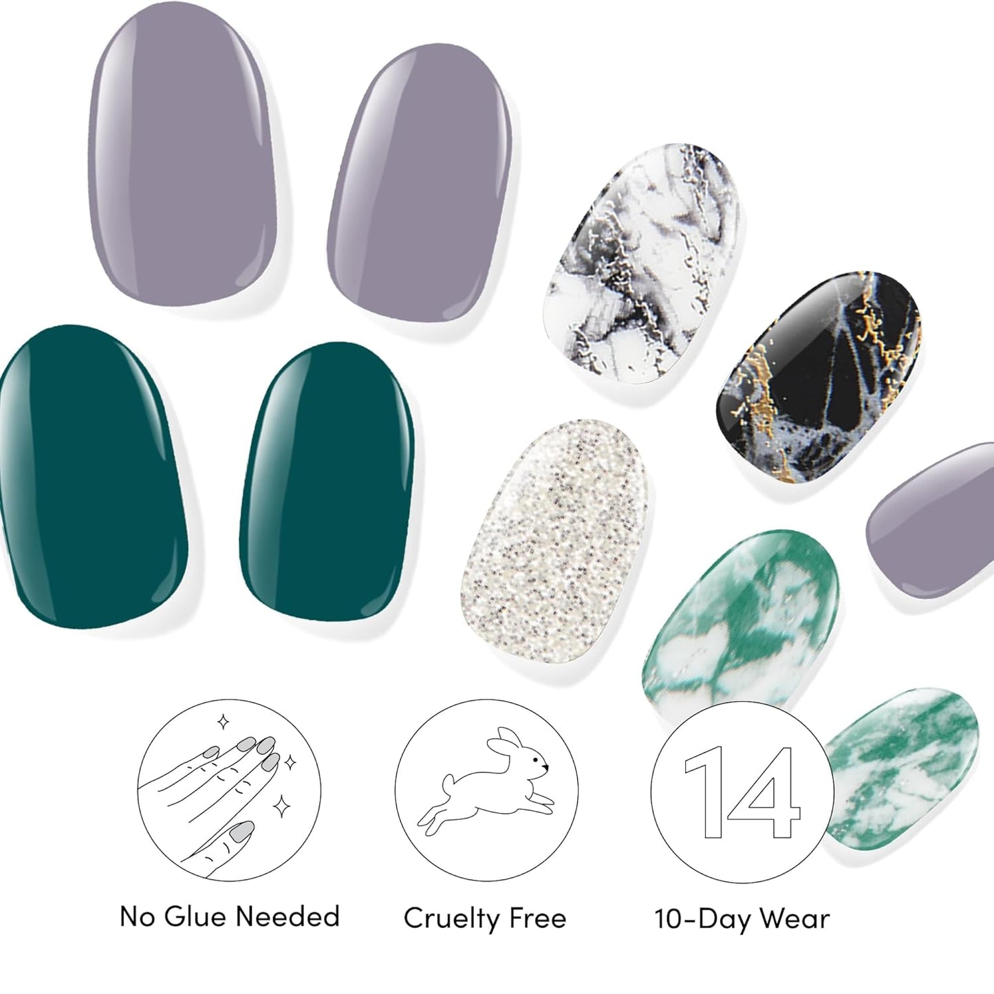 Dashing Diva Gloss Nail Strips Bundle - The Light Marble Collection - Natural Wonder & Ivy Opal - UV Free, Chip Resistant, Long Lasting Gel Stickers - Contains 2 Sets