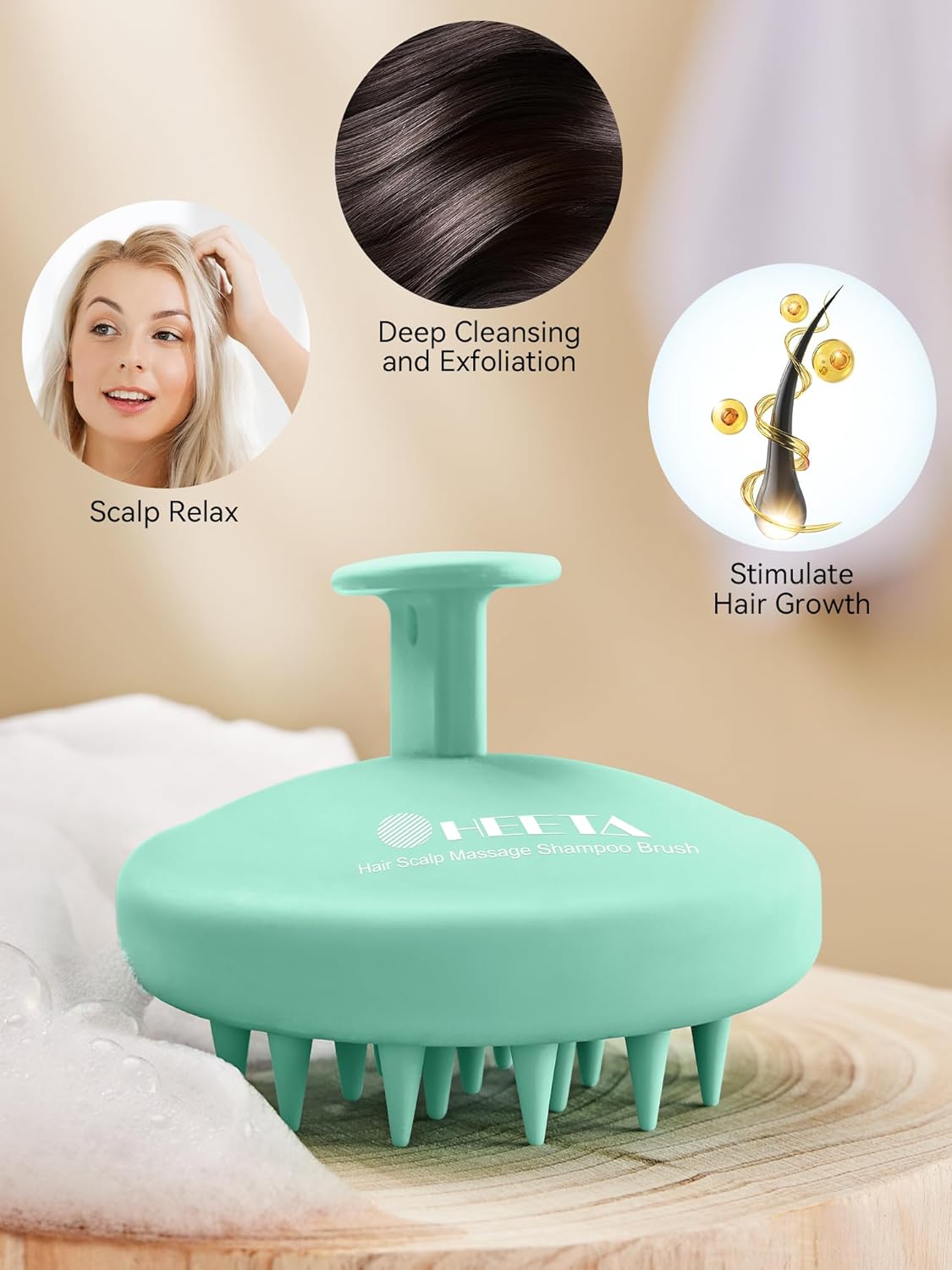 HEETA Scalp Massager Hair Growth, Scalp Scrubber with Soft Bristles, Integrated Silicone Design, Scalp Exfoliator for Dandruff Removal & Relax Scalp, Shampoo Brush Fit Wet Dry Hair Use, Light Green