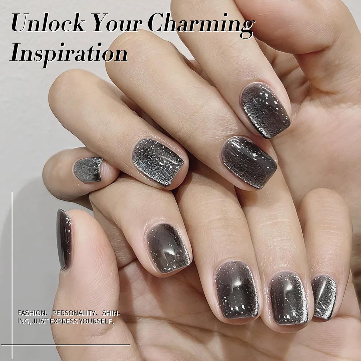 Born Pretty Cat Magnetic Eye Gel Nail Polish, Black Pearl Glitter Cat Magnetic Gel Nail Polish, Holographic Magnetic Nail Polish for Nail Art Manicure Salon DIY at Home 15ML