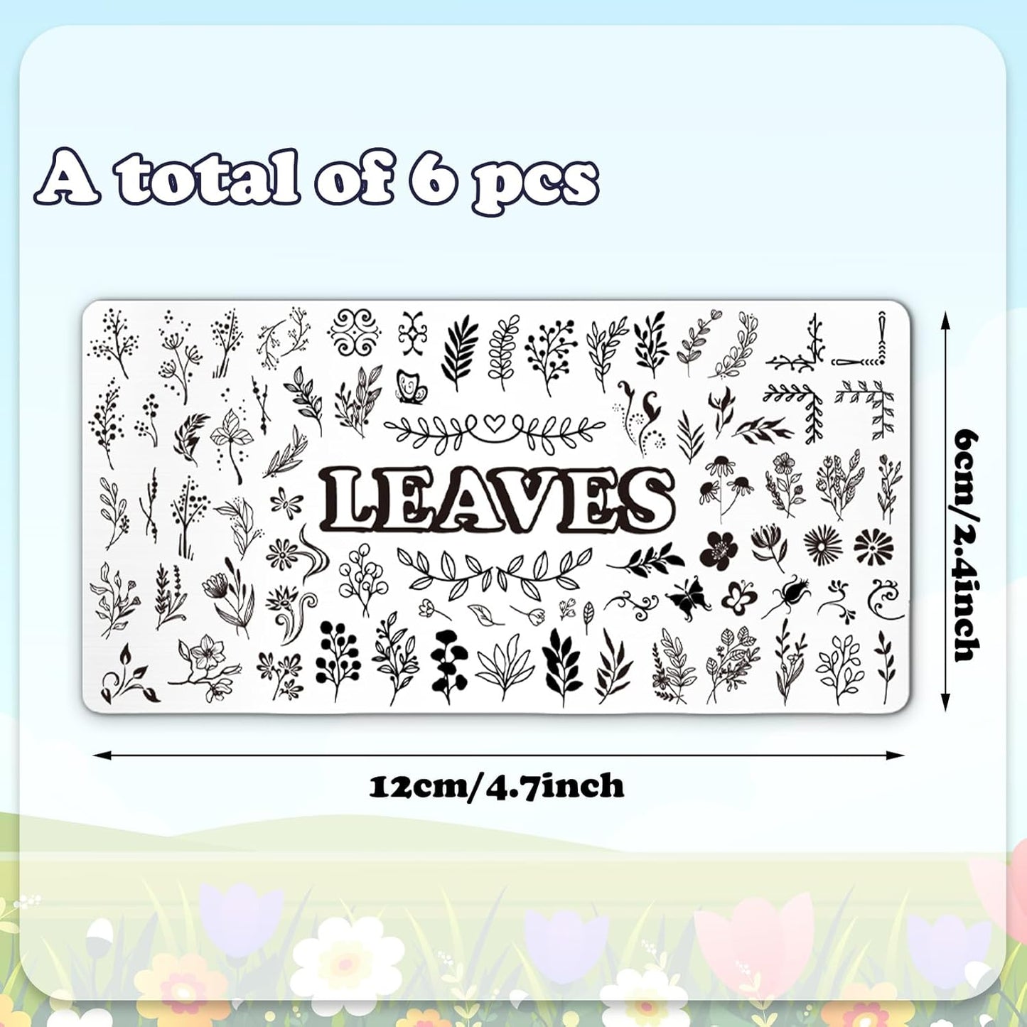Whaline 6Pcs Spring Floral Leaves Nail Plates Stamping Set Plant Leaves Stamp Templates Nail Art Plates for DIY Print Manicure Salon Design