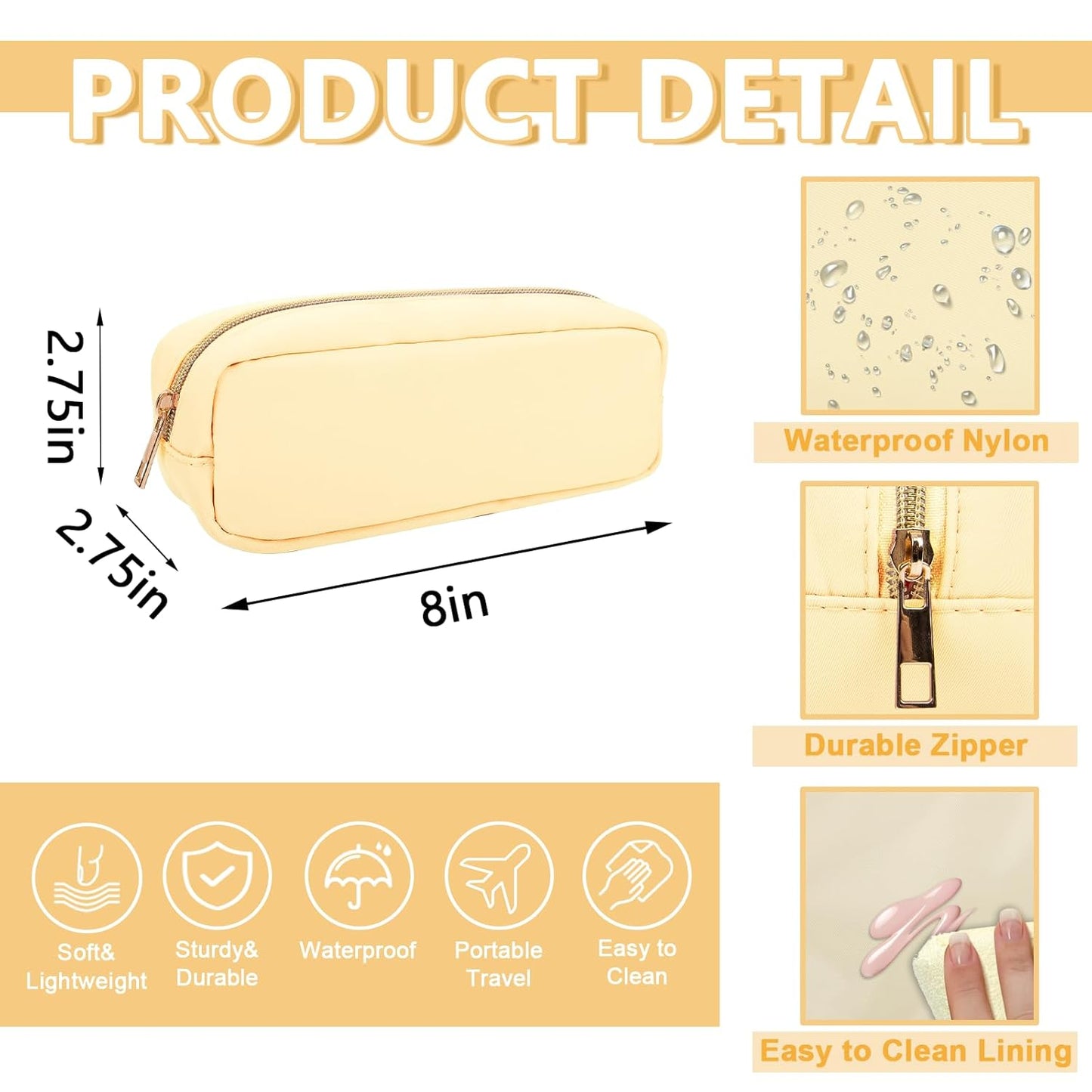 Small Pencil Case Makeup Bag for Purse, Cute Preppy Nylon Makeup Brush Bag with Zipper, Girls Portable Stationery Storage Case for Office School College (Slim-Sand)