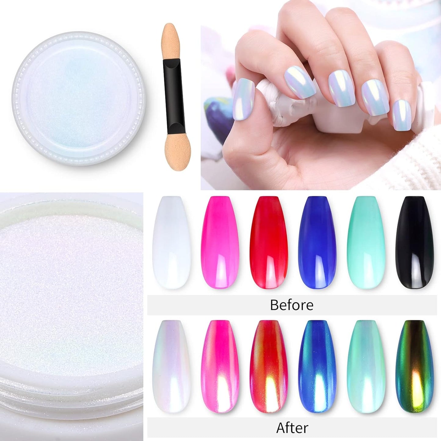 Artdone 2Pcs Chrome Nail Powder,Unicorn Mermaid Aurora Nail Powder,Iridescent Chameleon Effect Nail Color Metallic Mirror Chrome Powder Kit for Nail Art Glitter Gel Polish kit