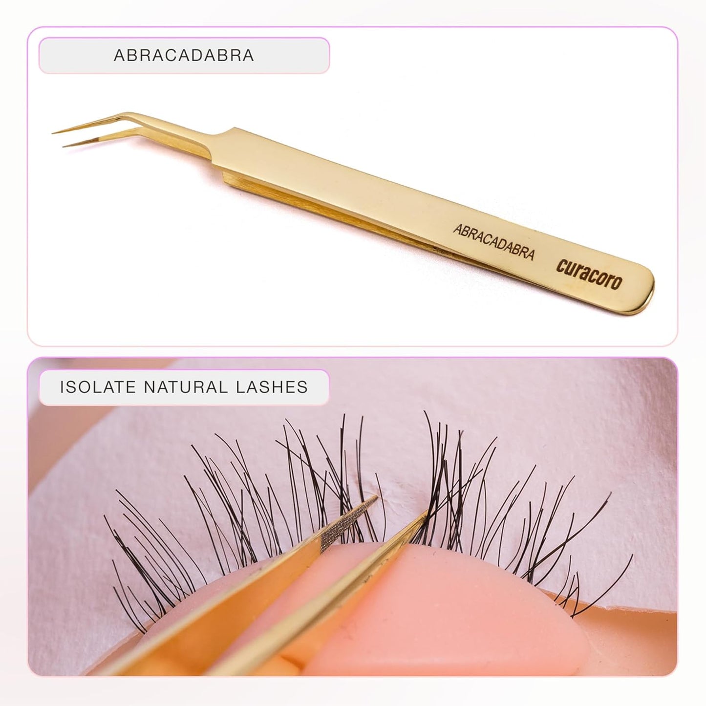 Curacoro Lash Tweezer - Professional & Precision Fiber Tip Grip Lash Tweezers for Eyelash Extensions, Multi Shapes & Purposes Tweezers for Volume, Isolation & Classic Lashes (Gold, Abracadabra)