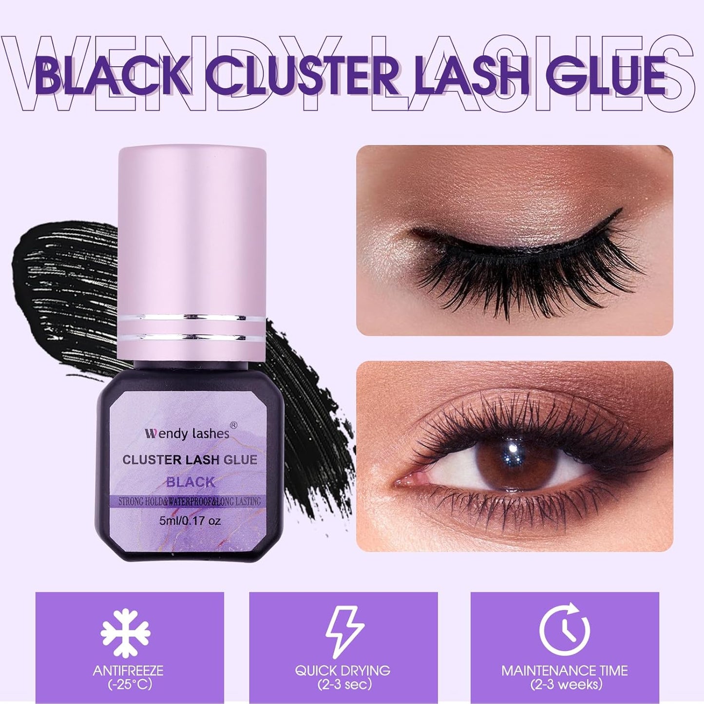 Fast-Drying Eyelash Extension Glue for Professionals - 1-2 Second Strong Hold Waterproof & Long Lasting 8 Weeks Salon-Grade Lash Adhesive(Black,5ml)