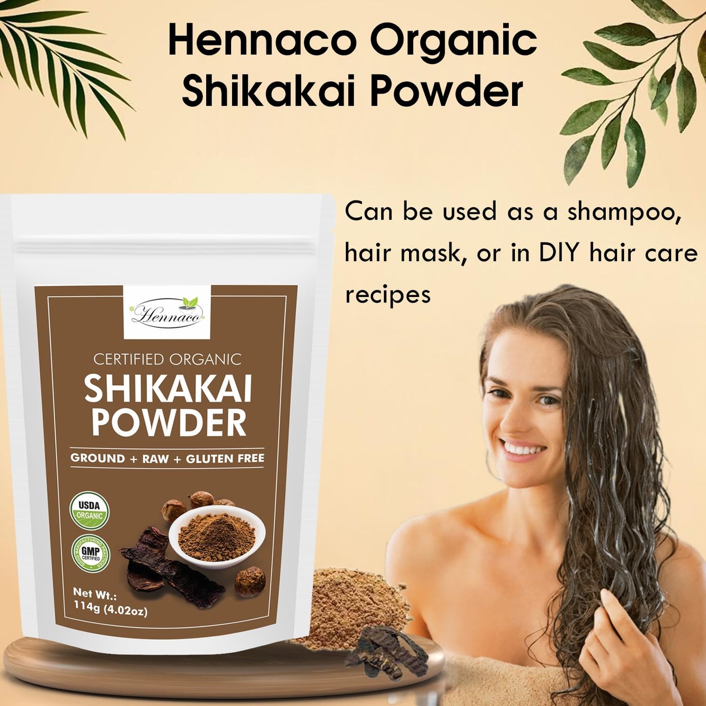 hennaco Organic Shikakai Powder| Acacia concinna Powder| Natural Hair Cleansing & Conditioning| Organic Hair Wash Powder| Shikakai Powder for Hair| 114 Grams (4 OZ)