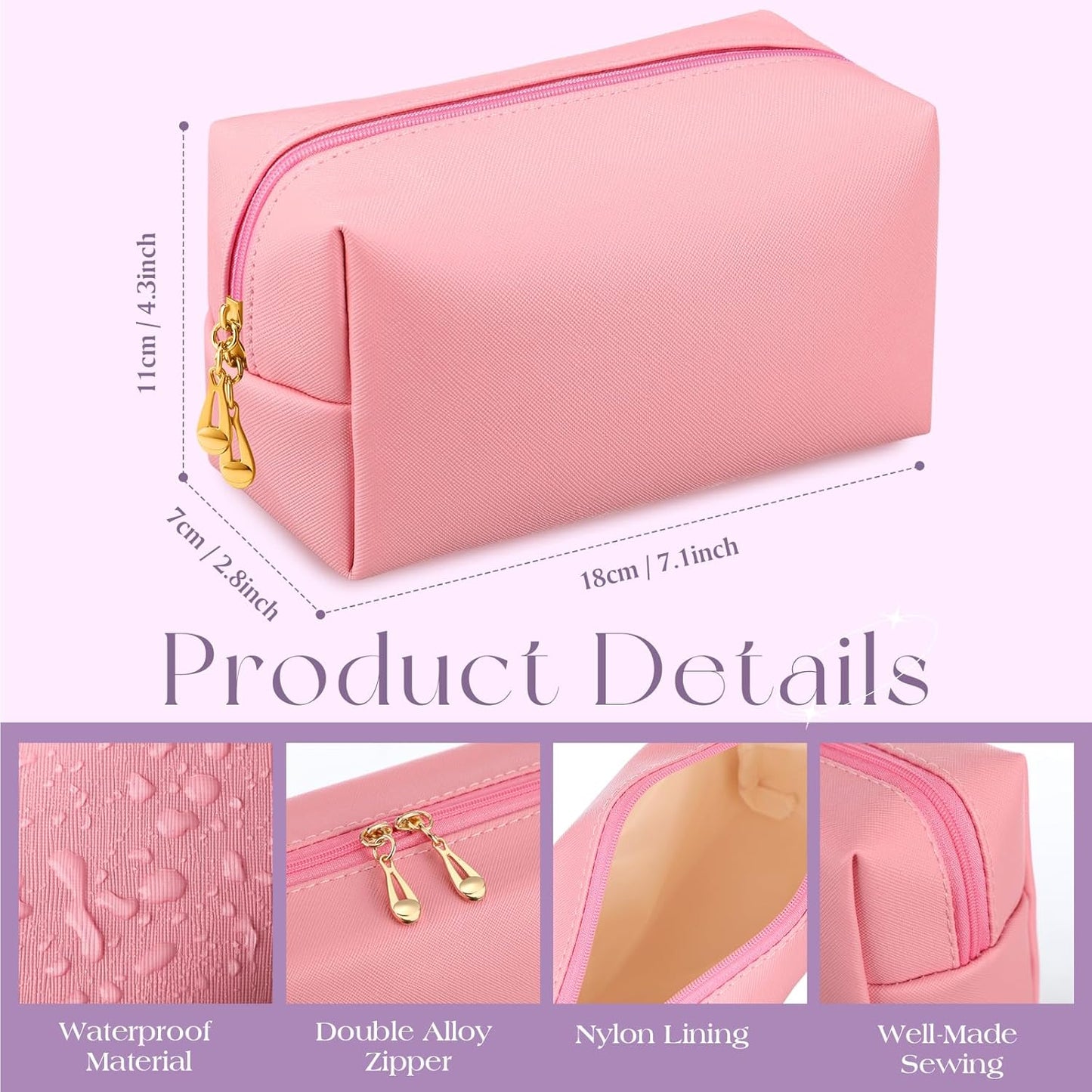 Kigeli 15 Pcs Aesthetic Makeup Bags PU Leather Cosmetic Pouches Waterproof Plain Toiletry Bags Makeup Pouches Bulk for Women Party Gift Travel Storage Organizer(Purple Series)
