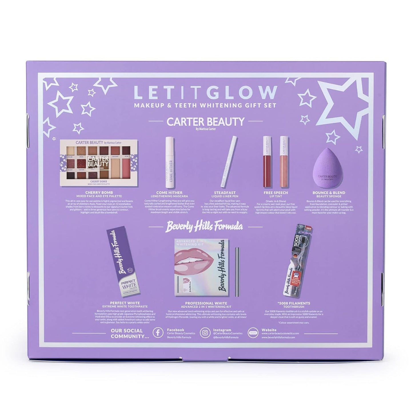 Carter Beauty Let It Glow Make Up and Teeth Whitening Set for Women 10 Pc