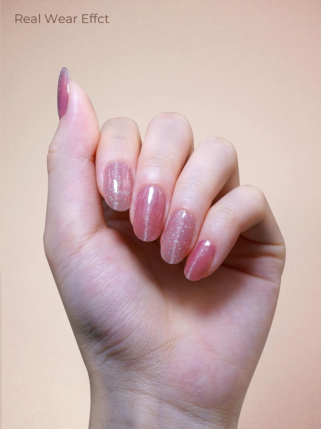 Pre Cured Gel Nail Strips - 44PCS Salon Quality Gel Nail Stickers - Long Lasting Polish Wraps for Women no UV Light Needed Easy Apply& Remove (Starry Pink Sky）