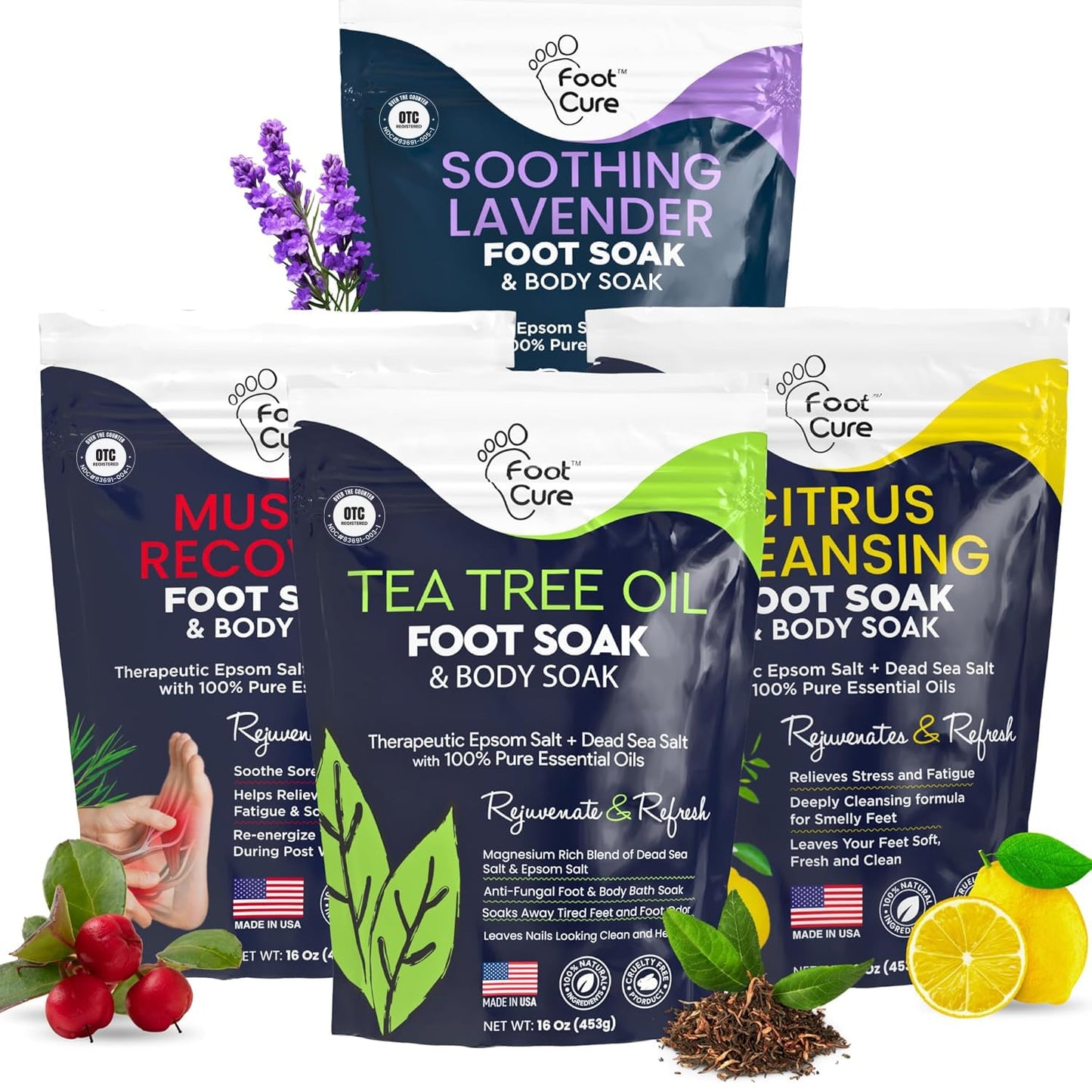 Premium Epsom Salt Foot Soak - Tea Tree Oil Foot Soak for Athletes - Relaxing Foot Bath with Fungal Support - Foot Soaking Salts & Oils - Soothing for Tired Feet & Calluses - Refreshing Spa Experience