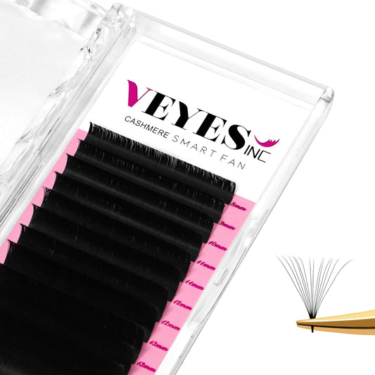 VEYES INC Cashmere Smart Fan Lash Extensions 0.03 0.05 0.07 C/CC/D Curl 8-20mm Mixed & Single Length, Super Matte Black Volume Lashes, Professional Supplies for Lash Techs (0.07 D 8-16mm)