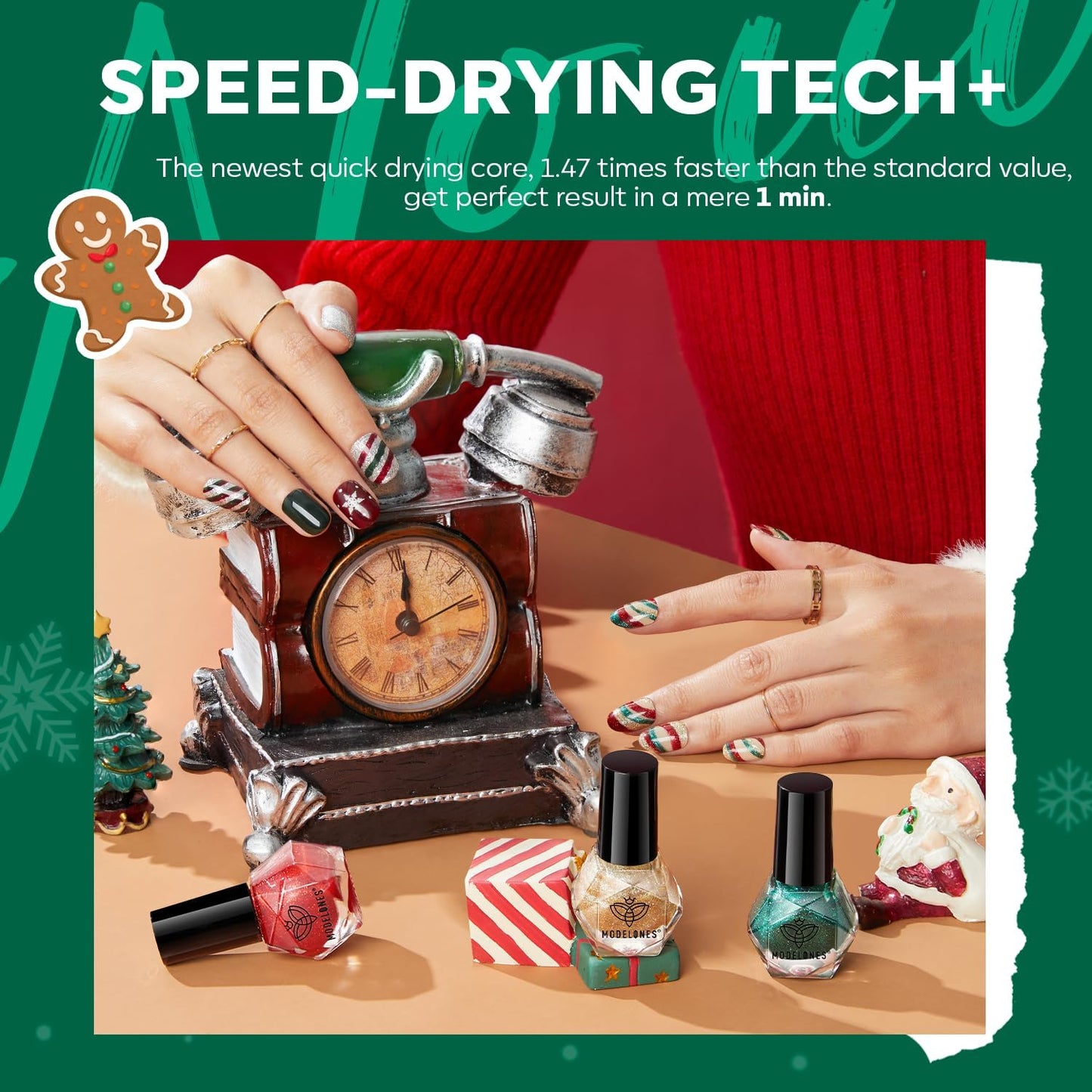 modelones Nail Polish Set 6 Colors Red Green Glitter Mini Nail polish Set Gold Silver Nail Polish Kit Quick Dry Manicure Nail Art Manicure DIY Home Salon Gift for Women Mom