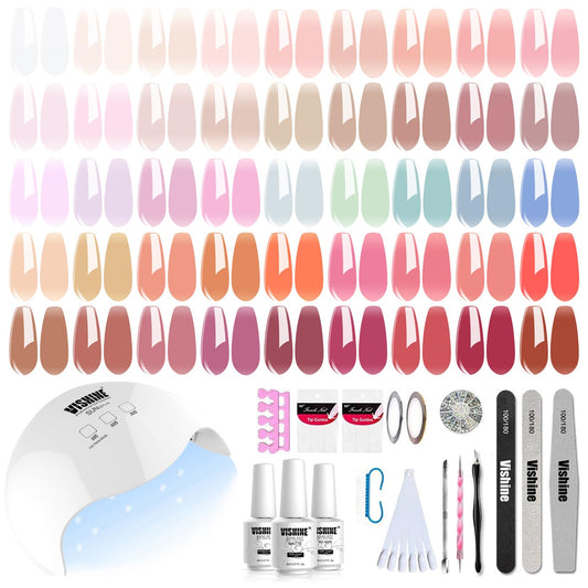 Vishine Gel Nail Polish Starter Kit with UV LED Nail Lamp, 45ColorSheer Milky Pink Jelly Nude Transparent Gel Polish, Top Coat, Base Coat & Matte Top Coat with Essential Nail Art Manicure Tools Set