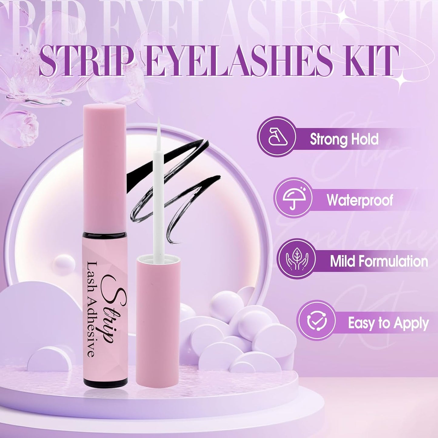Strip Lash with Glue for DIY Lash-users: 10 Pairs, DIY, Natural Look, Fluffy, Manga, Wispy, Waterproof, Anime, Cat Eye, D Curl, XH42-08