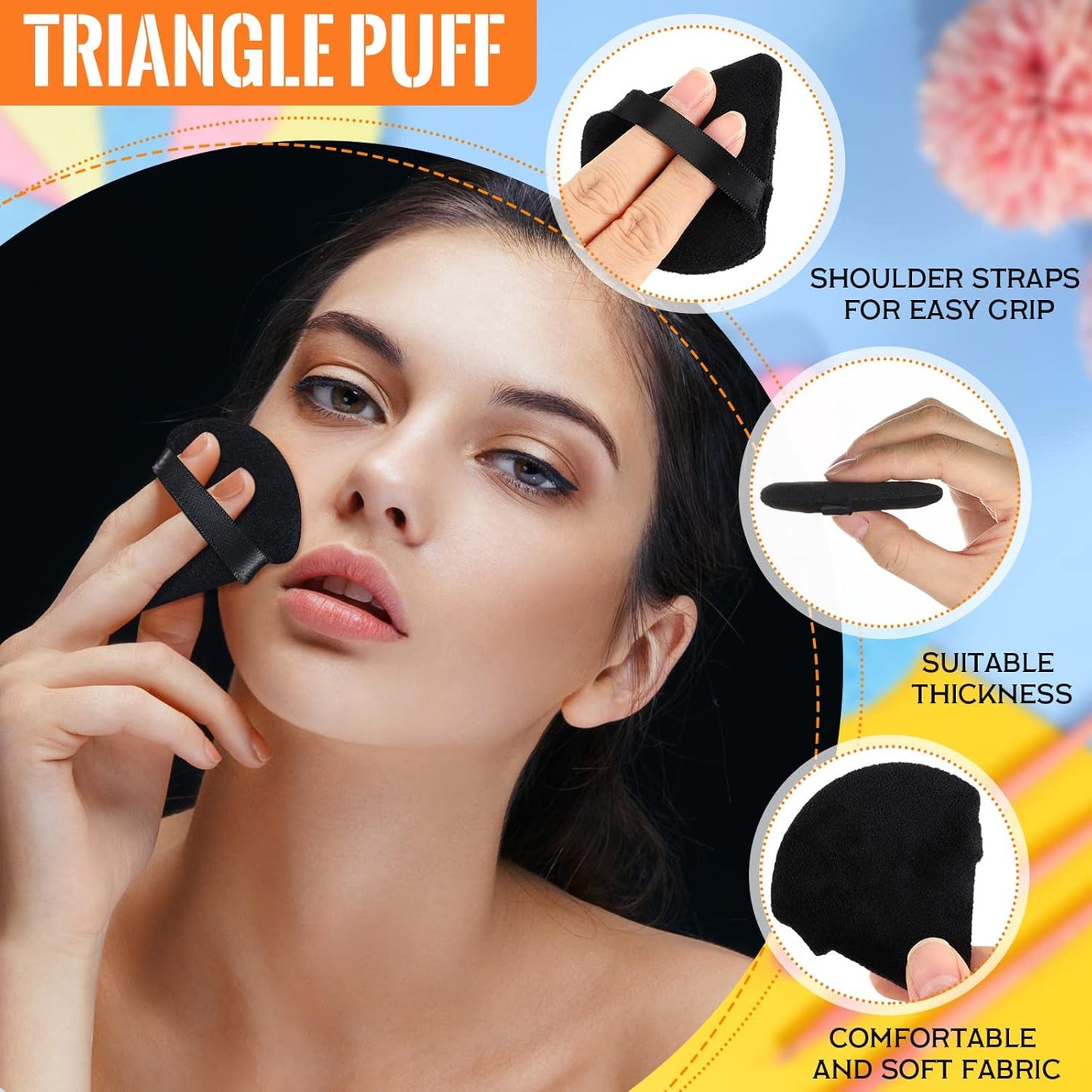 Meanplan 100 Pcs Powder Puff Face Soft Makeup Sponge Triangle Powder Puffs for Loose Velour Cosmetic Foundation Wet Dry Sponge Makeup Tools(Black, White, Pink)