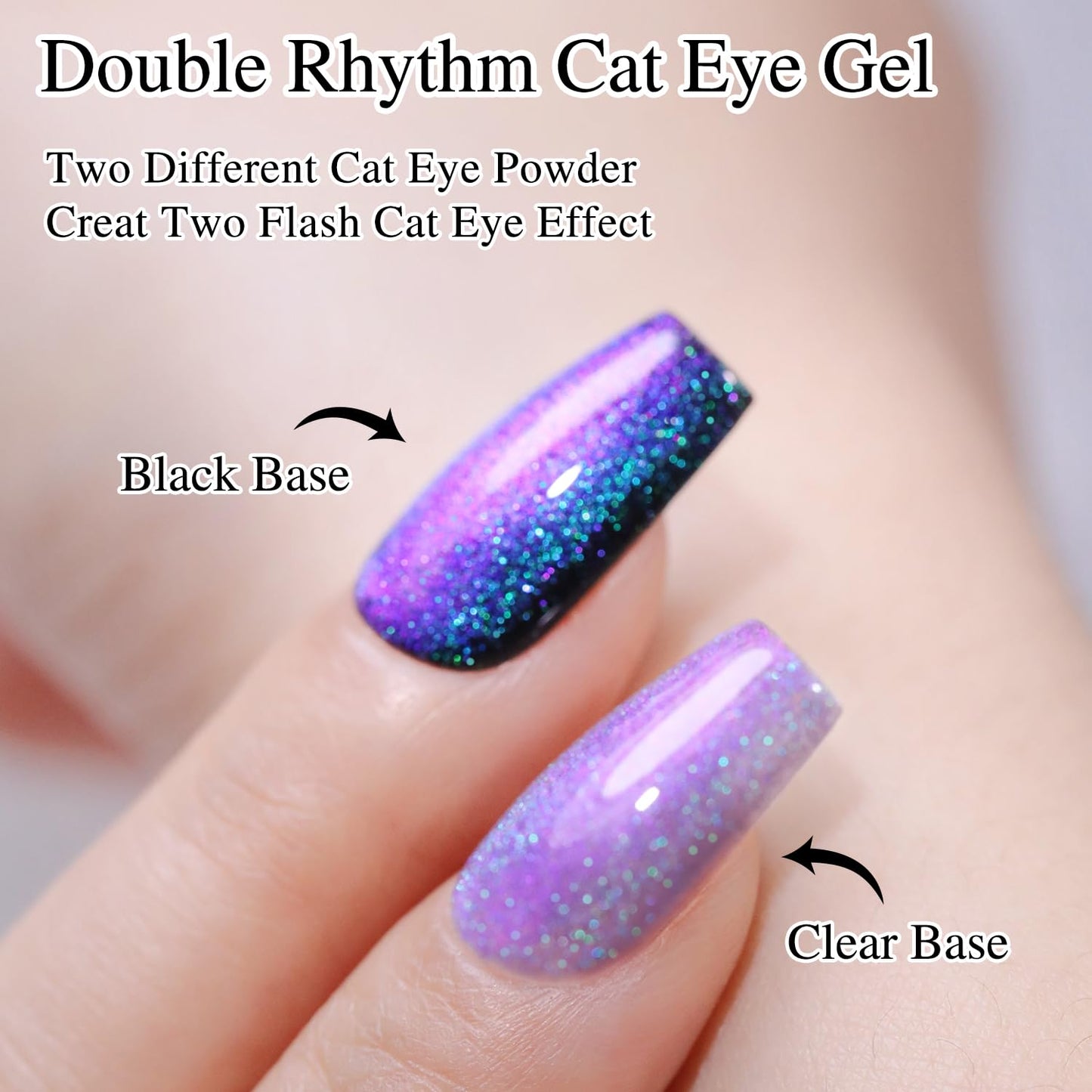 Double Rhythm Jelly Glass Cat Eye Gel Polish with Magnet 15ML Holographic Glitter Shimmer Translucent Sheer Color Magnetic Nail Polish Salon DIY at Home (Blue Purple-MC1049)