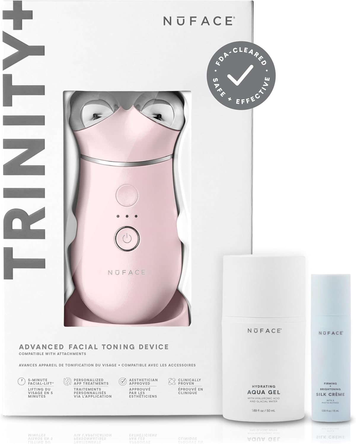 NuFACE TRINITY+ Microcurrent Facial Device Kit - FDA Cleared Face Sculpting & Neck Tightening Device to Contour Cheeks & Brows + Microcurrent Gel Activator & Silk Creme - Sandy Rose