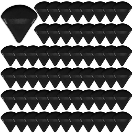 60 Pieces Powder Puff Face Triangle Powder Puff Soft Velour Makeup Puff Velour Puffs for Face Wet and Dry Cosmetic Foundation,Body Powder Blender Loose Mineral Powder Makeup Tool(Black,60 Pcs)