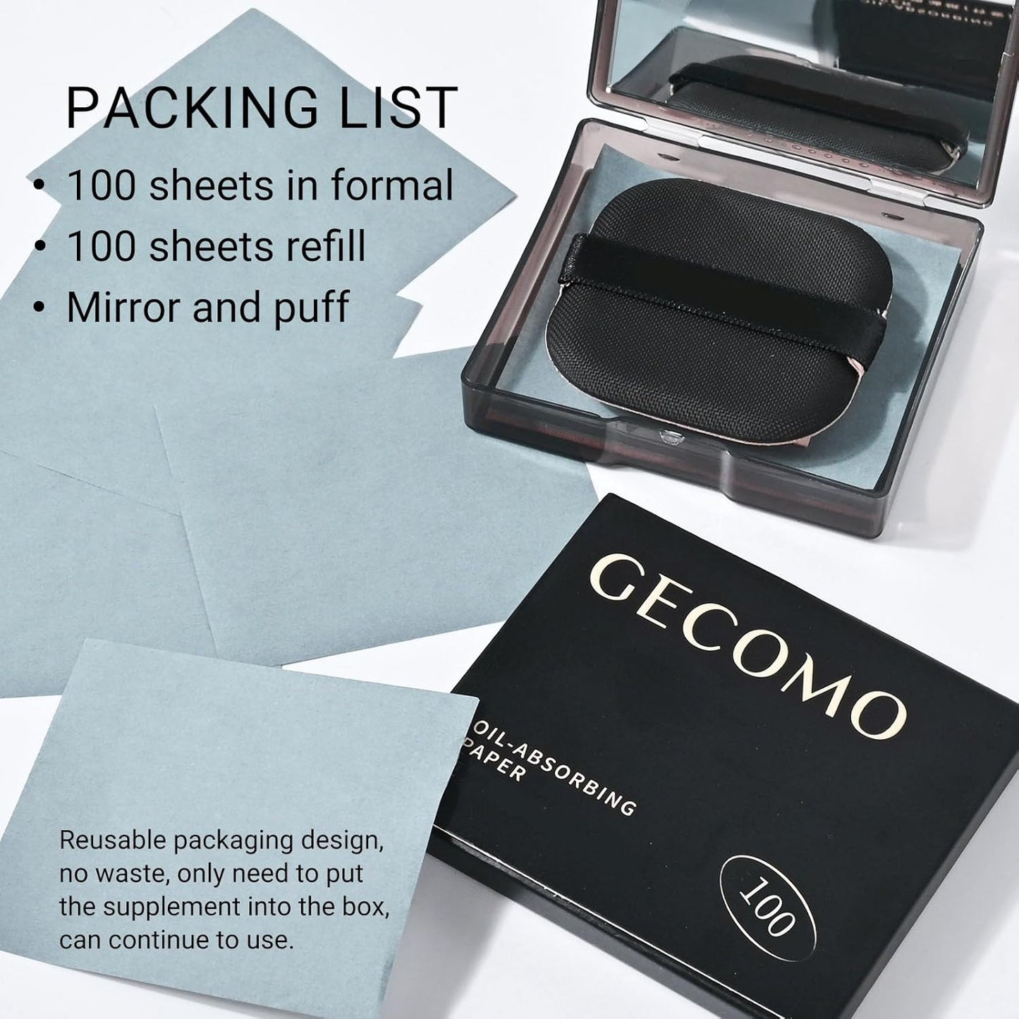 KYDA 200 Sheets Bamboo Charcoal Oil Blotting Paper with Mirror and Puff, Refills Included, Face Oil Absorbing Sheets, Makeup Friendly Oil Control Paper, Travel Size Oil Control Film