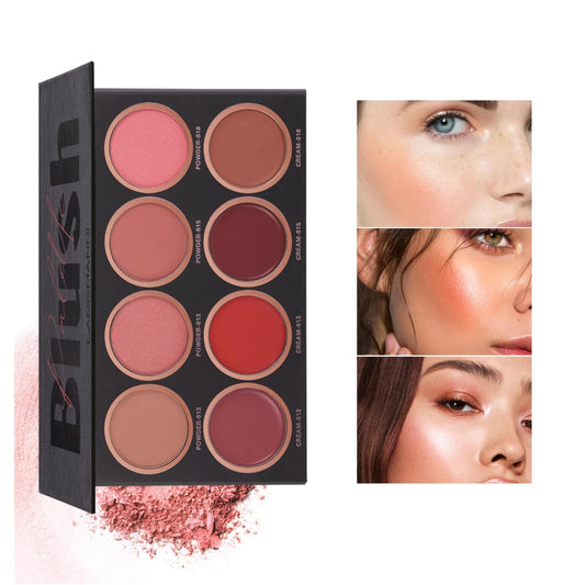 8 Colors Blush Palette, 4 Dry Powders + 4 4 Blush Creams, Contour and Highlight Blush Palette for Cheek and Eye Makeup Long-Lasting Pigment Lightweight Professional Blush Palette(1, pink, Large)