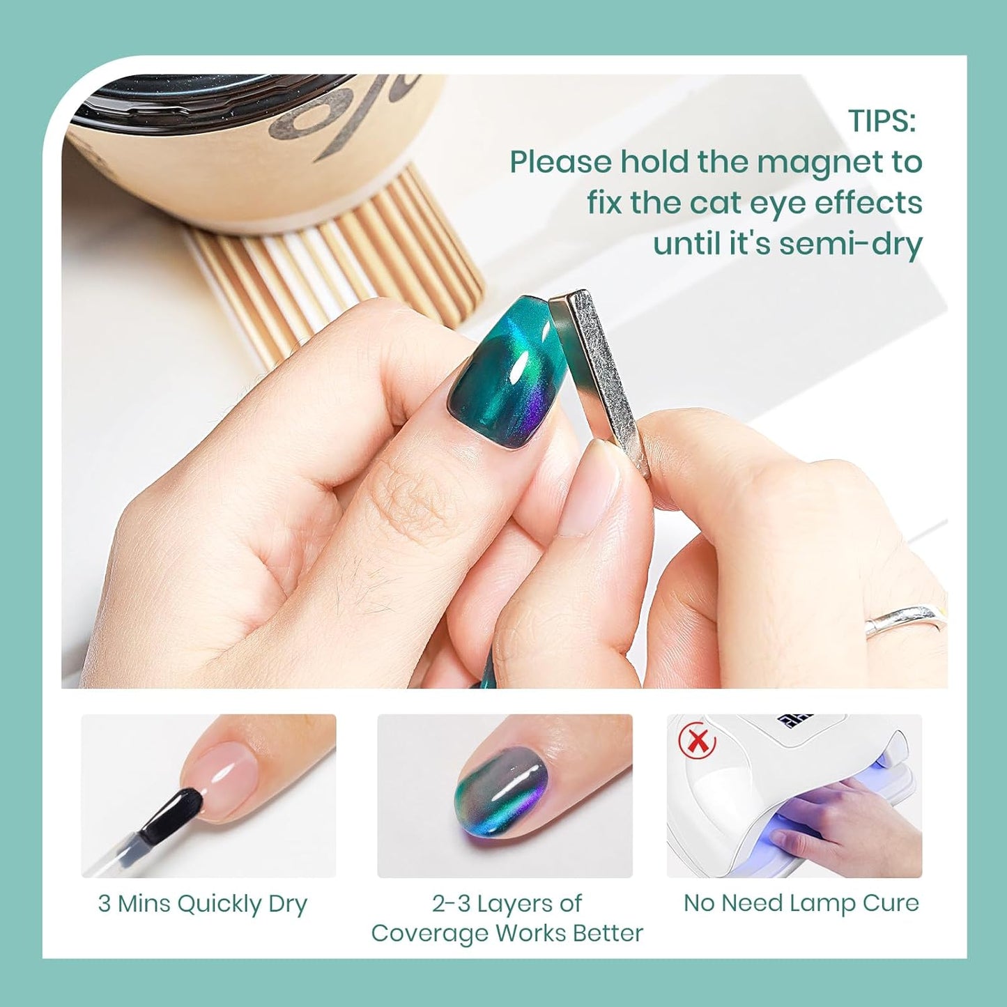 Green Magnetic Nail Polish, Cateye Nail Polish Non Gel Quick Dry Lacquer Manicure Gift For Women Girls 16ml/0.54 oz