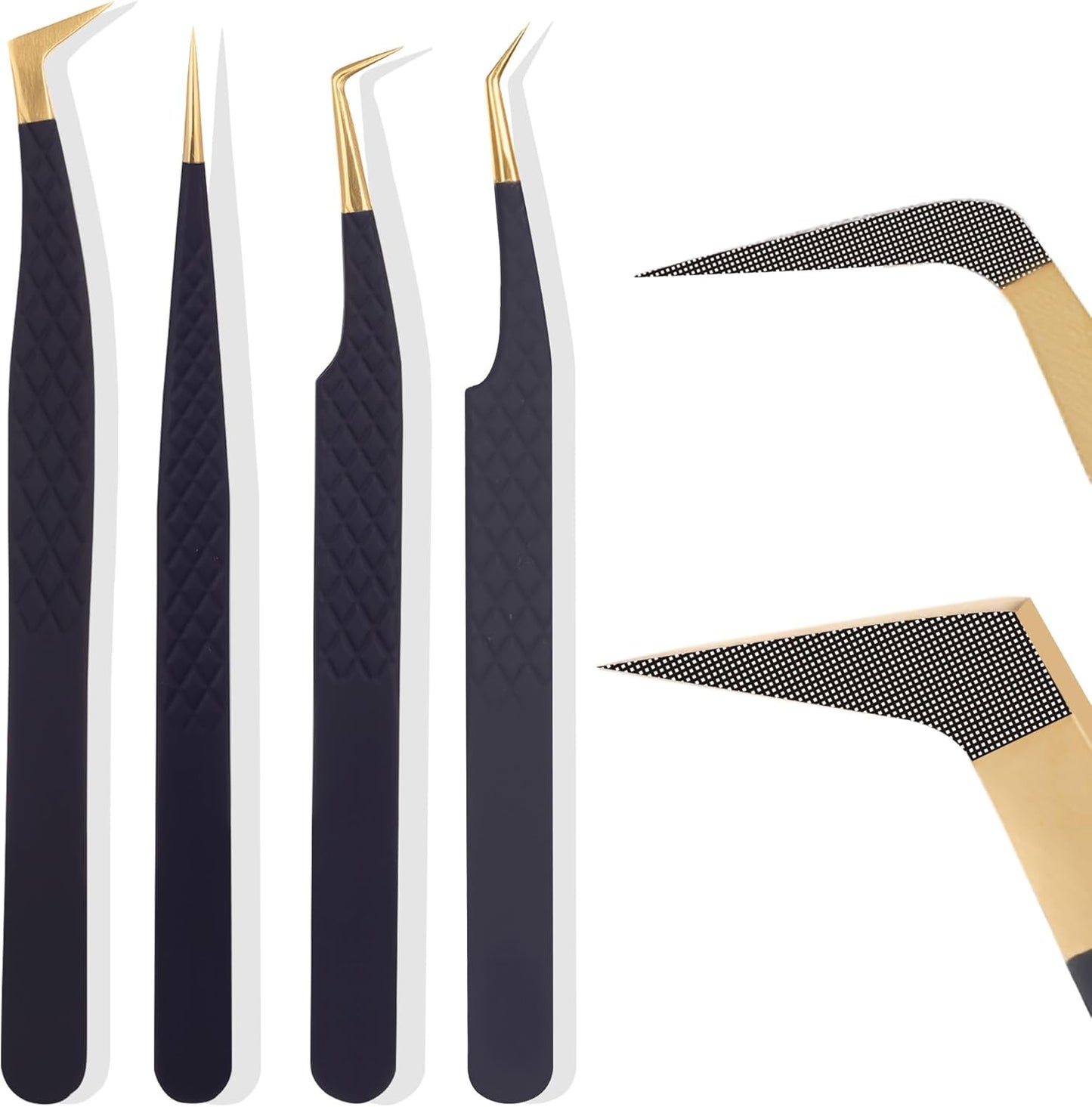 Fiber Tip Lash Tweezers For Eyelash Extension 4 Pcs Tweezers Professional Artist Tech Work Kit Tools,Best Volume Eyelash Lashes Extensions Precision Supplies Boot Volume 90 45 Degree(Black)