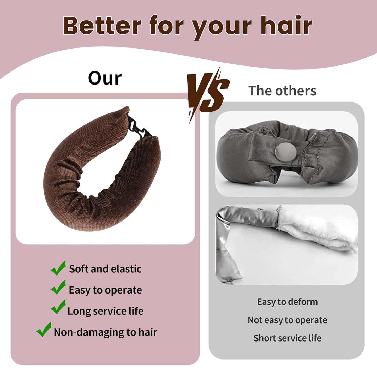 Heatless Curls Overnight Hair Curler - 4 Pcs Curling Rod to Sleep In, Velvet Hair Rollers with Satin Hair Scarf Girl's gift (Brown)