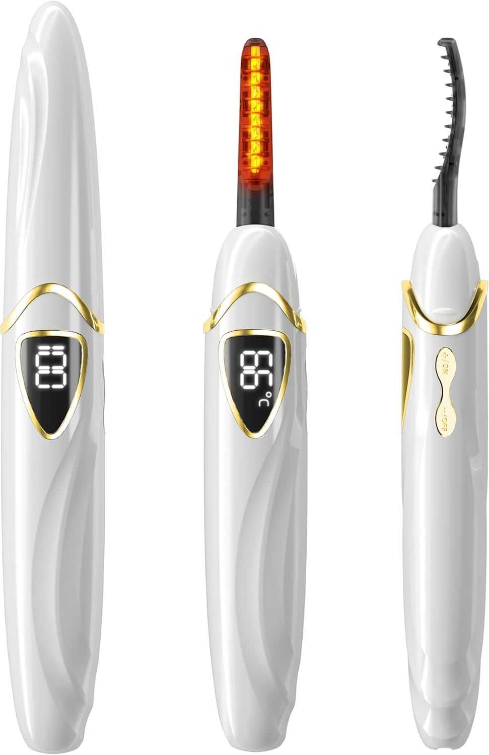 Heated Eyelash Curler, Heated Lash Curler, Accurate Temperature Control Electric Eyelash Curler Heated - Intelligent Power Off, Natural Makeup (Whisper White/Gold, S600-148MM)