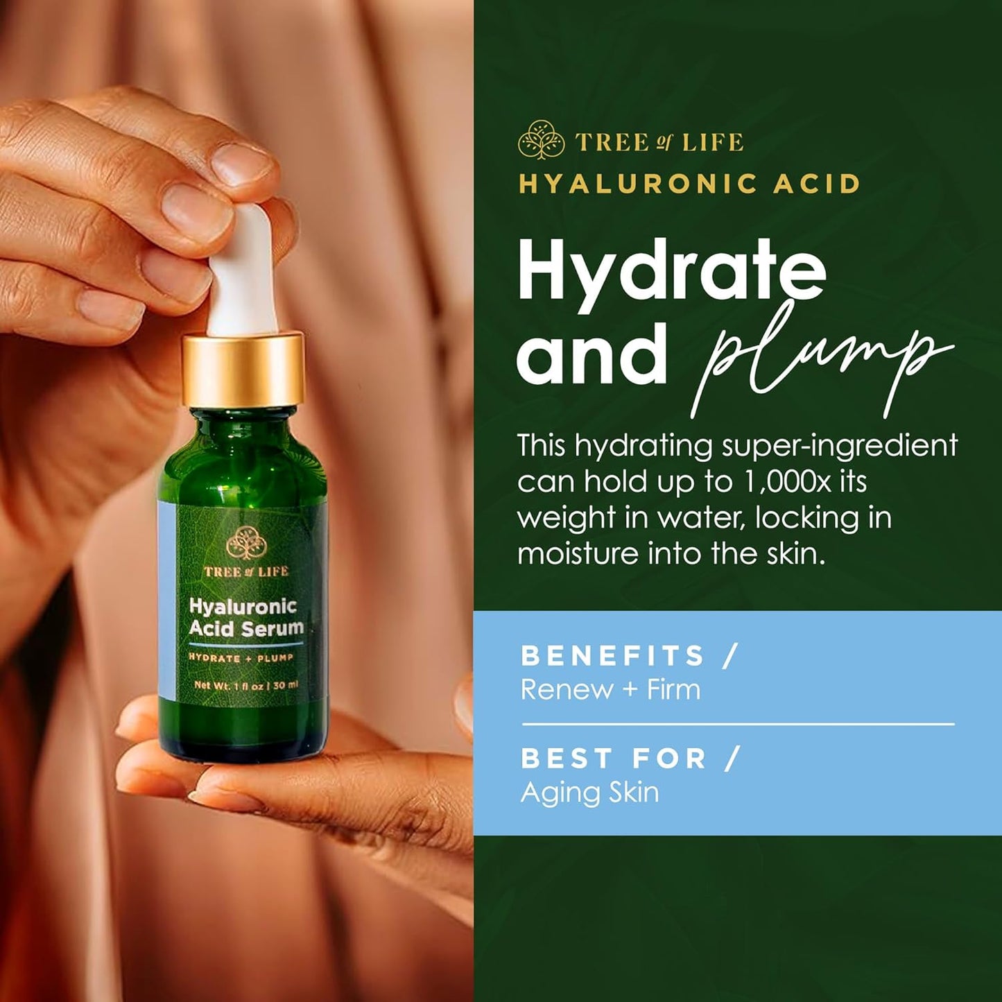 Tree of Life Beauty Hyaluronic Acid Serum, Skin Brightening Face Oil for Dark and Age Spots, Facial Serums for Dry and Sensitive Skin Care with Vitamin E for Soft Smooth Skin, 2 Fl Oz, (Pack of 2)