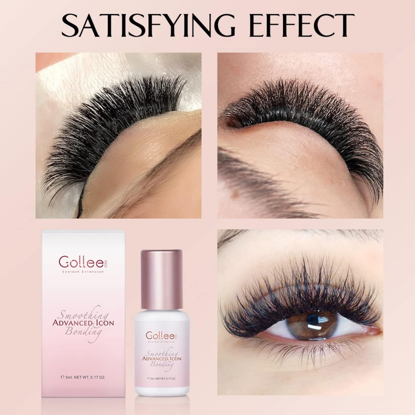Transparent Lash Glue for Eyelash Extensions - 1-2 Sec Fast Drying/Retention 7 Weeks / (0.17fl.oz / 5ml) Maximum Bonding Clear Pink Eyelash Glue - Professional USE ONLY