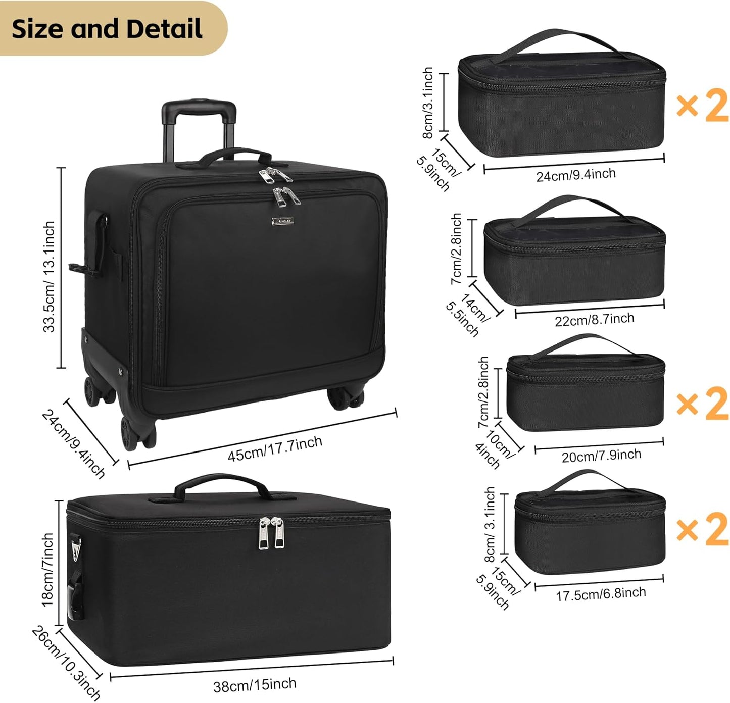 Rolling Makeup Bag Professional Makeup Artist Bags 2 in 1 Cosmetics Case Extra Large Trolley Travel Case with 360° Swivel Wheels and Adjustable Dividers