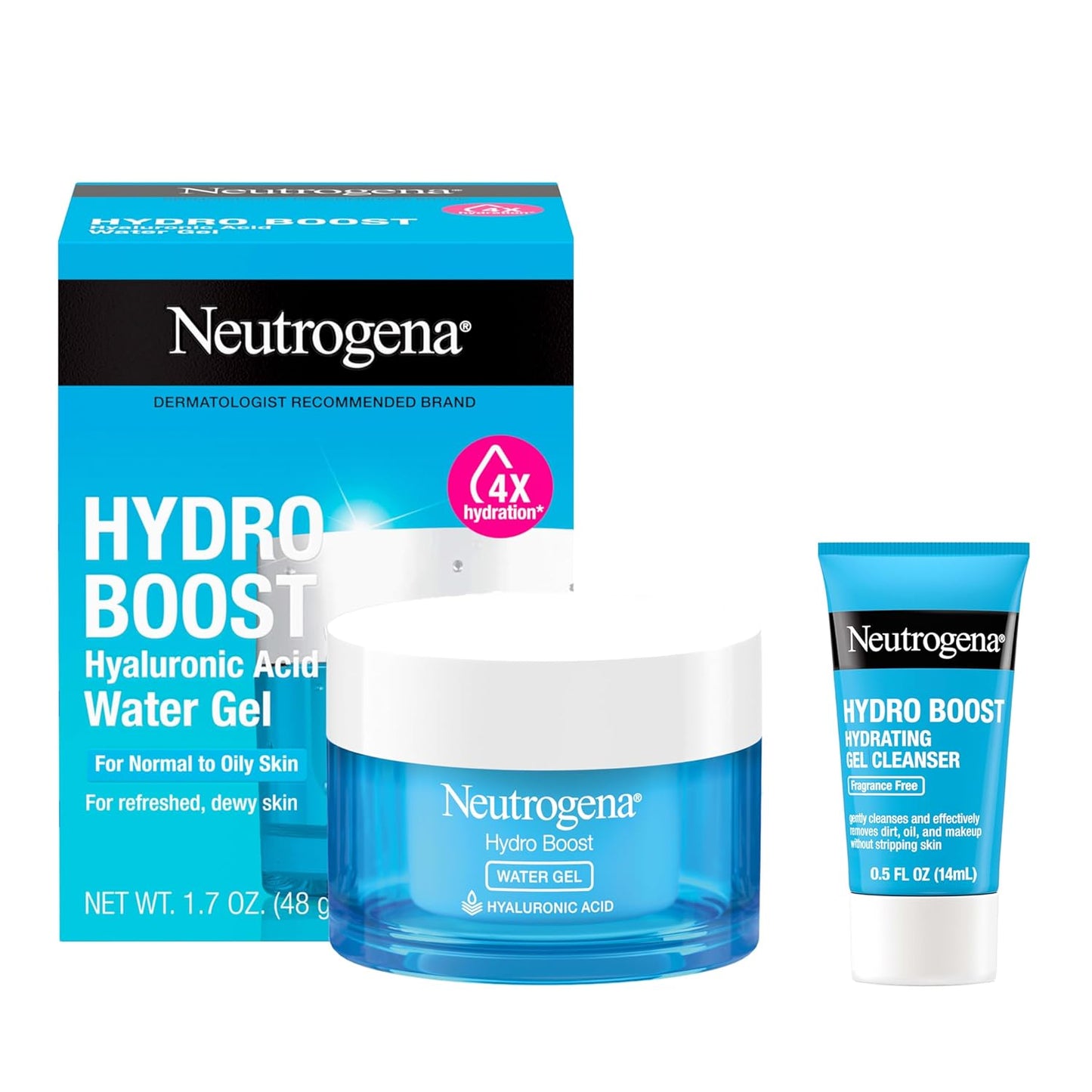 Neutrogena Hydro Boost Water Gel, Hyaluronic Acid Facial Moisturizer for Normal to Oily Skin, Hydrating Face Moisturizer, 1.7 fl. oz + Trial Size Hydro Boost Facial Cleanser, 0.5 fl. oz