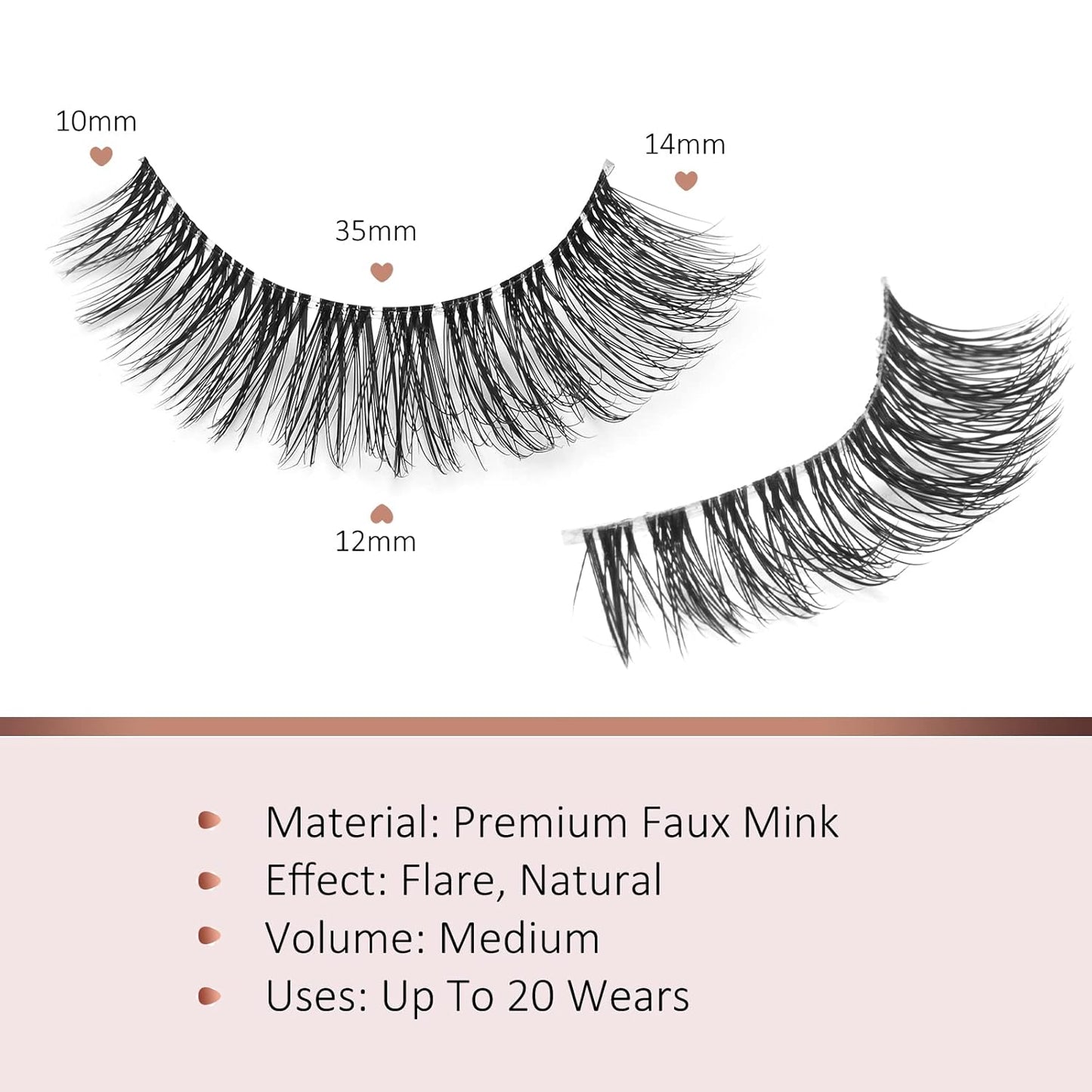 Onlyall Natural Eyelashes Mink False Eyelashes Natural Wispy Lashes Soft Clear Band Lashes Fluffy False Lashes 14MM A11