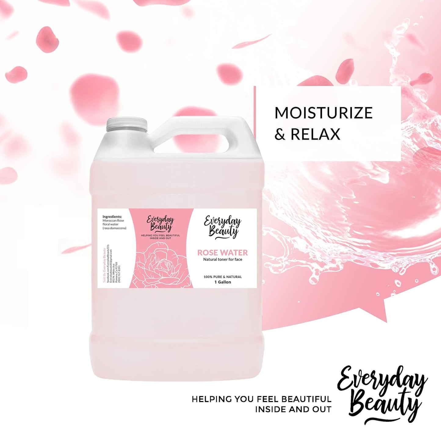 Rose Water Facial Toner Bulk - 1 Gallon Alcohol-Free Vegan All Natural Refreshing for Face and Hair - Uplifts, Calming & Soothing for All Skin Types