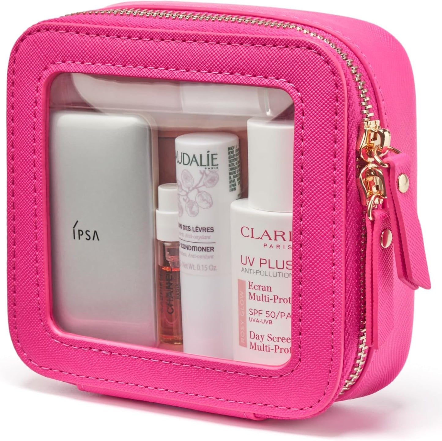 Popvibe Clear Makeup Bag Travel Cosmetic Case Transparent Toiletry Bag with Zipper, Portable Make Up Organizer Traveling Compact Car Bag for Essentials