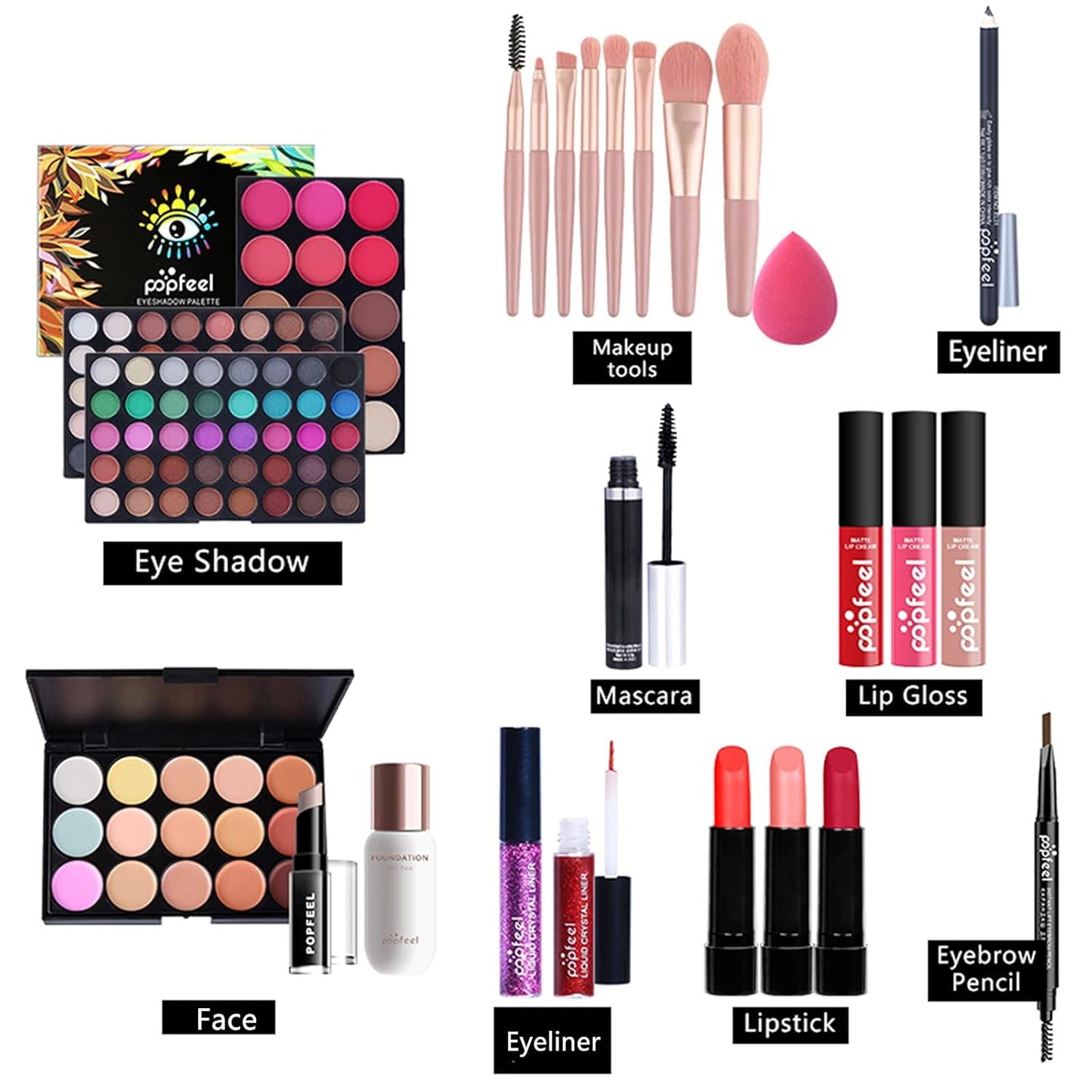 All-in-One Makeup Gift Set Travel Makeup Kit Complete Starter Makeup Bundle Lipgloss Lipstick Concealer Blushes Powder Eyeshadow Palette Cosmetic Palette for Teen Girls & Adults #18