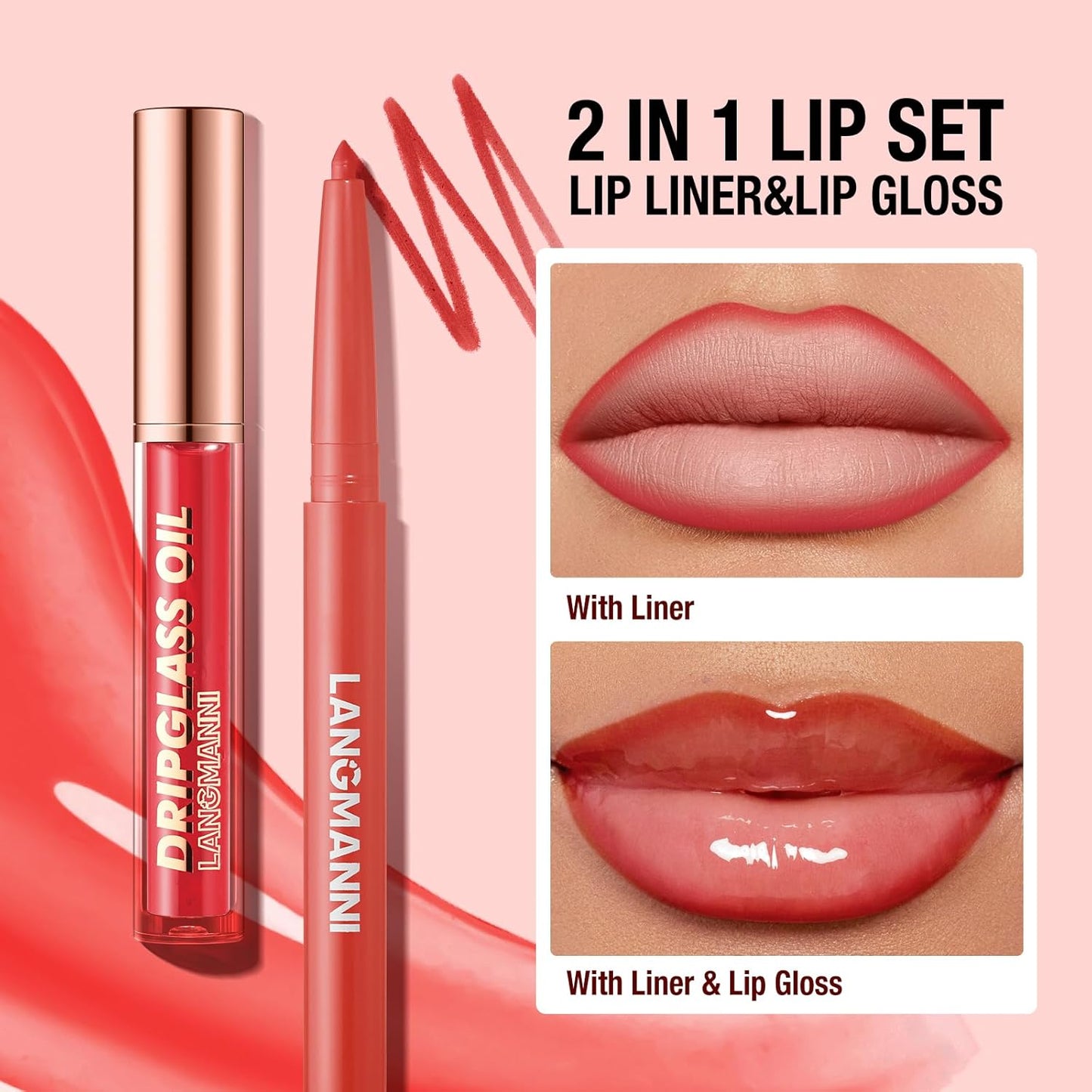 BestLand 12pcs Hydrating Lip Oils + Lip Liner Pencil Lip Combo Sets, 24H Long-Lasting Lip Kit with Lip Liner and Gloss, Nourishing, Non-Sticky Tinted Stain Lip Gloss Plumping Lip Oil Set for Women