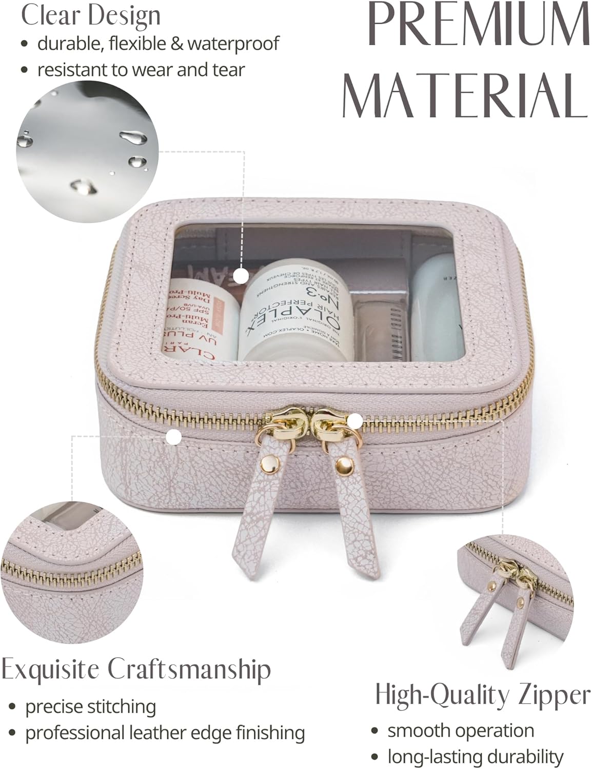 Popvibe Clear Makeup Bag Travel Cosmetic Case Transparent Toiletry Bag with Zipper, Portable Make Up Organizer Traveling Compact Car Bag for Essentials