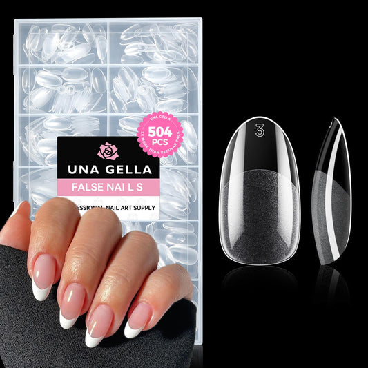 UNA GELLA Oval Fake Nails Pre-shape 504pcs Almond Gel Nail Tips Round Almond Press on Nails for Full Cover Acrylic Round Oval Full Nails False Nails 12 Sizes False Soft Gel Tips