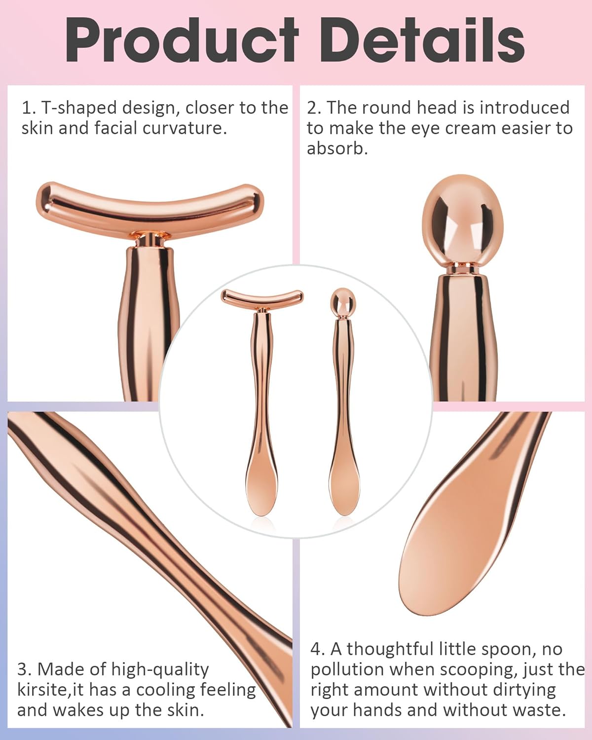 Metal Eye Cream Applicator Tool, Eye Roller for Eyes Puffiness Wrinkle, Facial Massager Tool for Skincare, Eye Cream Scraper Lift Wand Stick with Holder for Women Massager Gift, Rose Gold